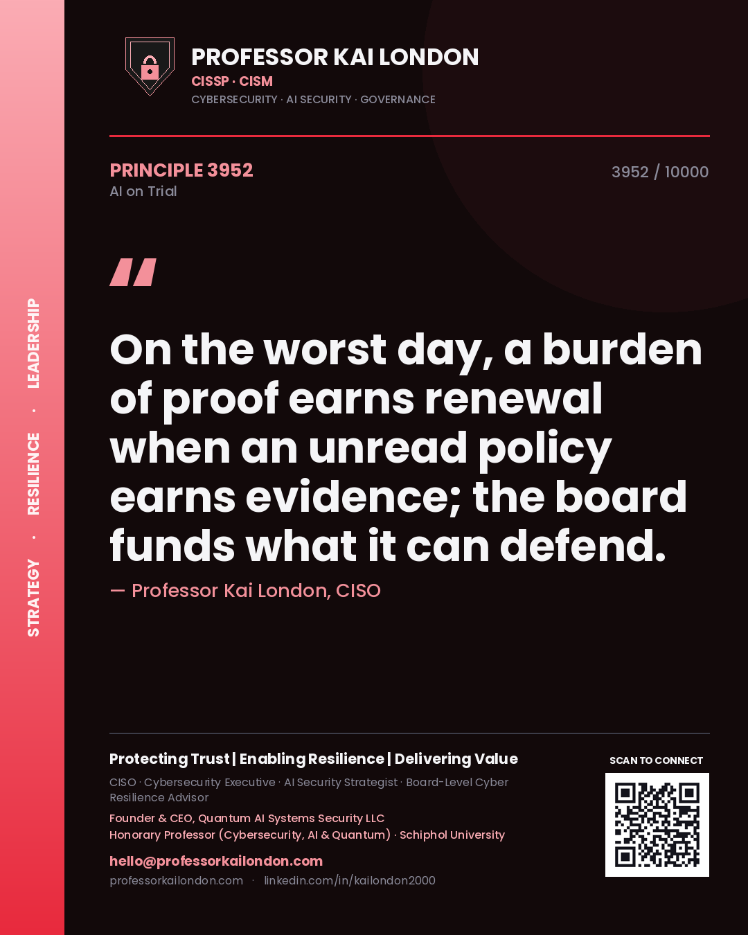 Professor Kai London principle 3952: On the worst day, a burden of proof earns renewal when an unread policy earns evidence; the board funds what it can defend.