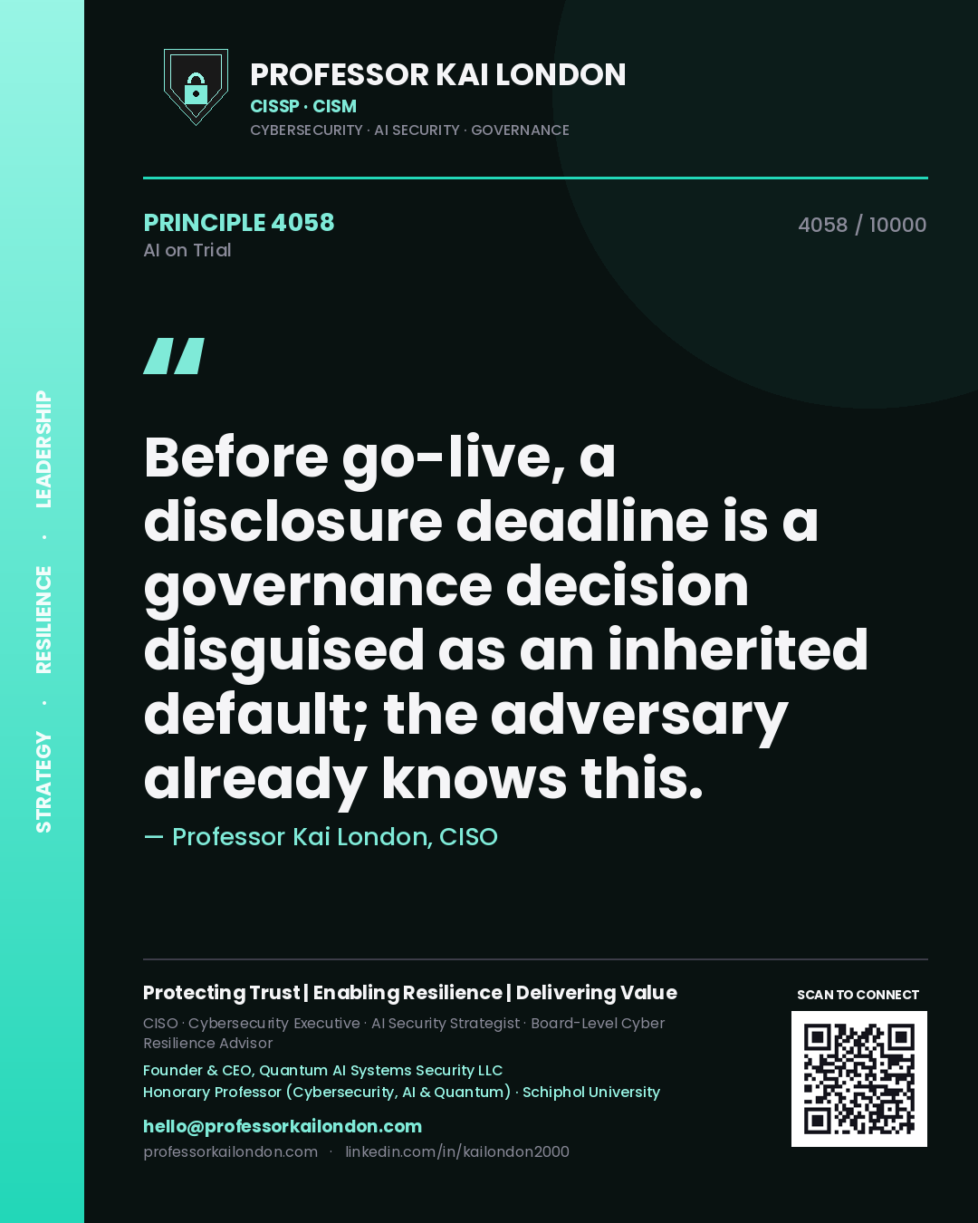 Professor Kai London principle 4058: Before go-live, a disclosure deadline is a governance decision disguised as an inherited default; the adversary already knows this.