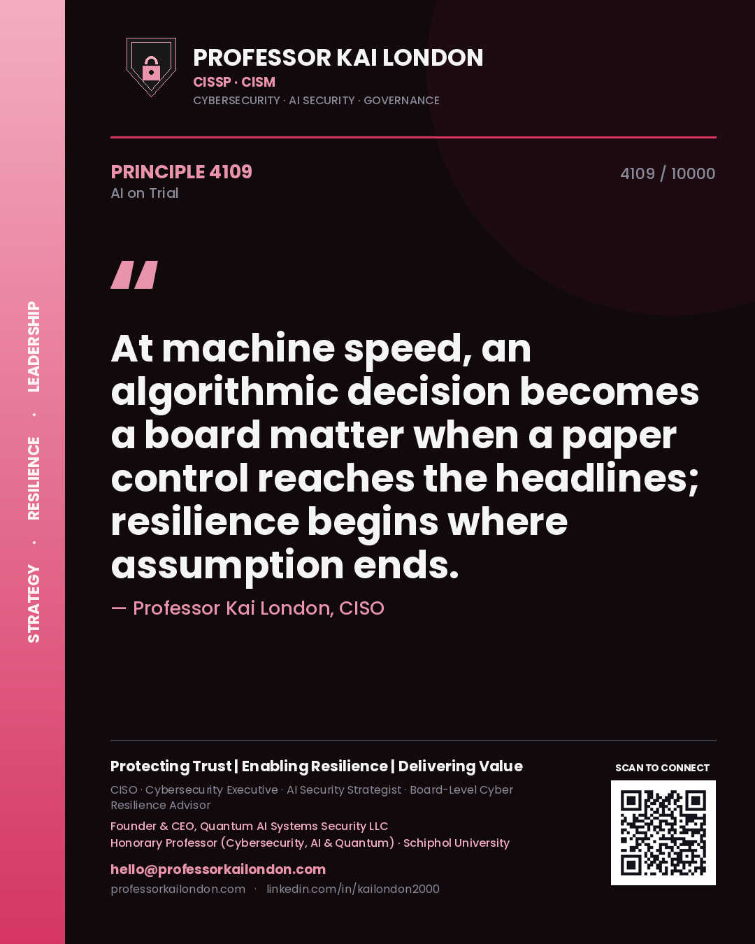 Professor Kai London principle 4109: At machine speed, an algorithmic decision becomes a board matter when a paper control reaches the headlines; resilience begins where assumption ends.