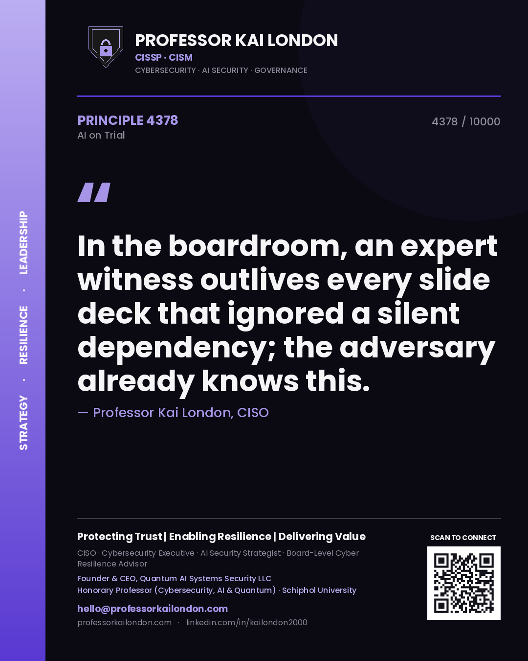 Professor Kai London principle 4378: In the boardroom, an expert witness outlives every slide deck that ignored a silent dependency; the adversary already knows this.