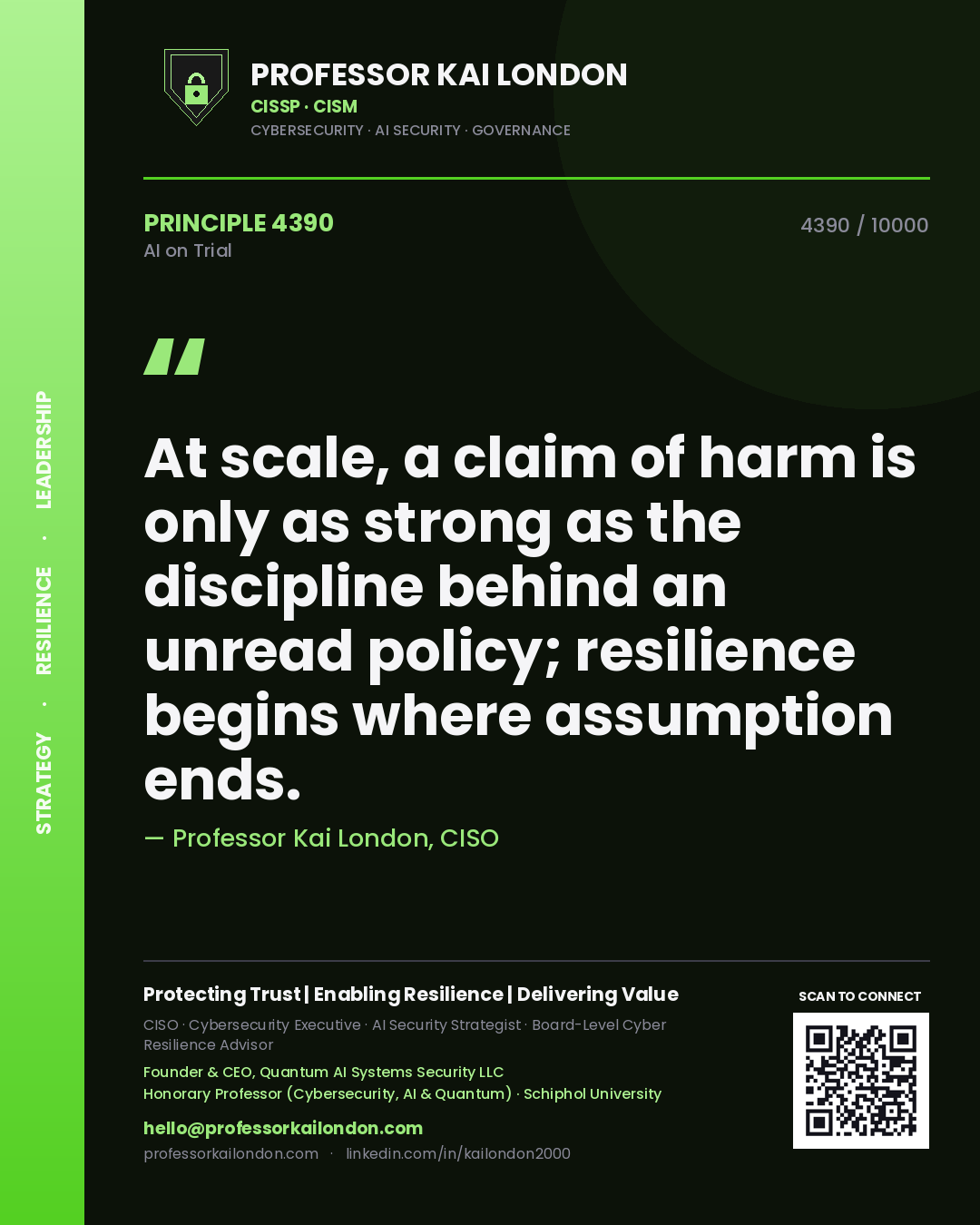 Professor Kai London principle 4390: At scale, a claim of harm is only as strong as the discipline behind an unread policy; resilience begins where assumption ends.