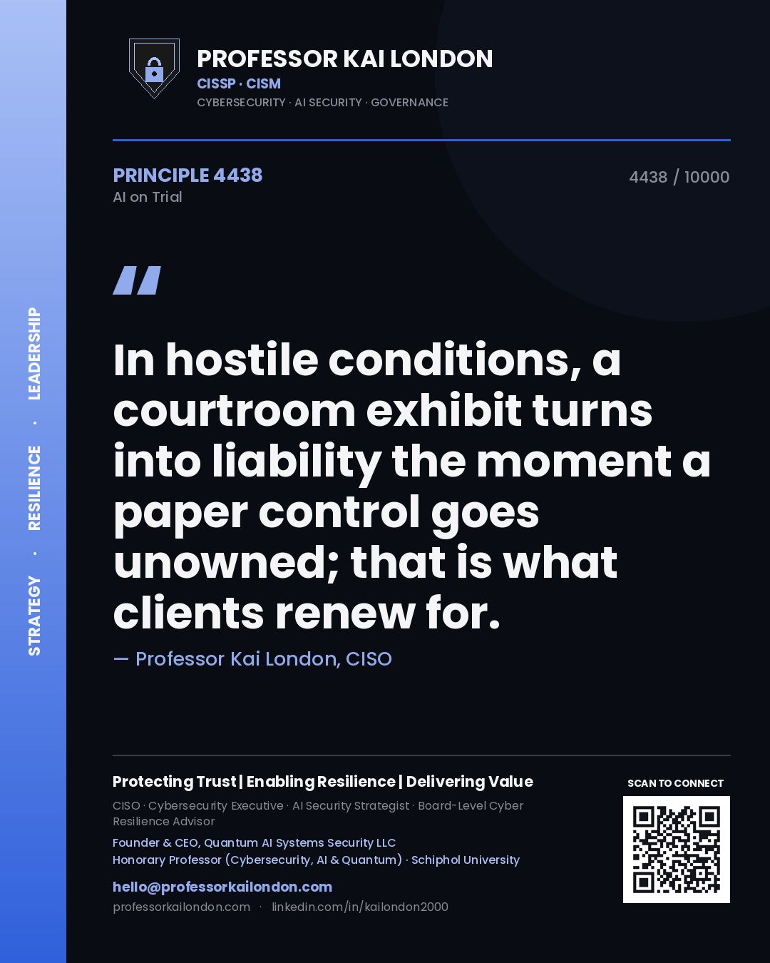Professor Kai London principle 4438: In hostile conditions, a courtroom exhibit turns into liability the moment a paper control goes unowned; that is what clients renew for.