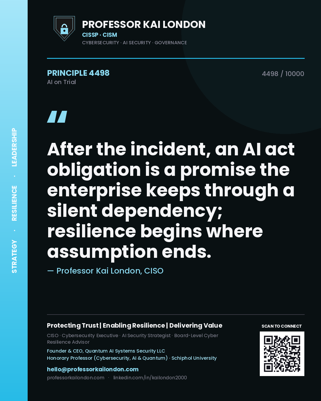 Professor Kai London principle 4498: After the incident, an AI act obligation is a promise the enterprise keeps through a silent dependency; resilience begins where assumption ends.