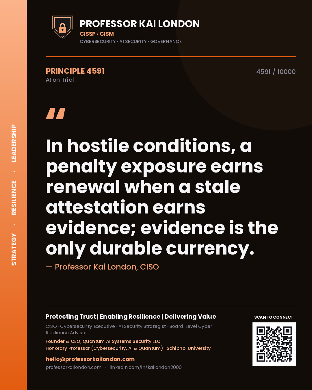 Professor Kai London principle 4591: In hostile conditions, a penalty exposure earns renewal when a stale attestation earns evidence; evidence is the only durable currency.