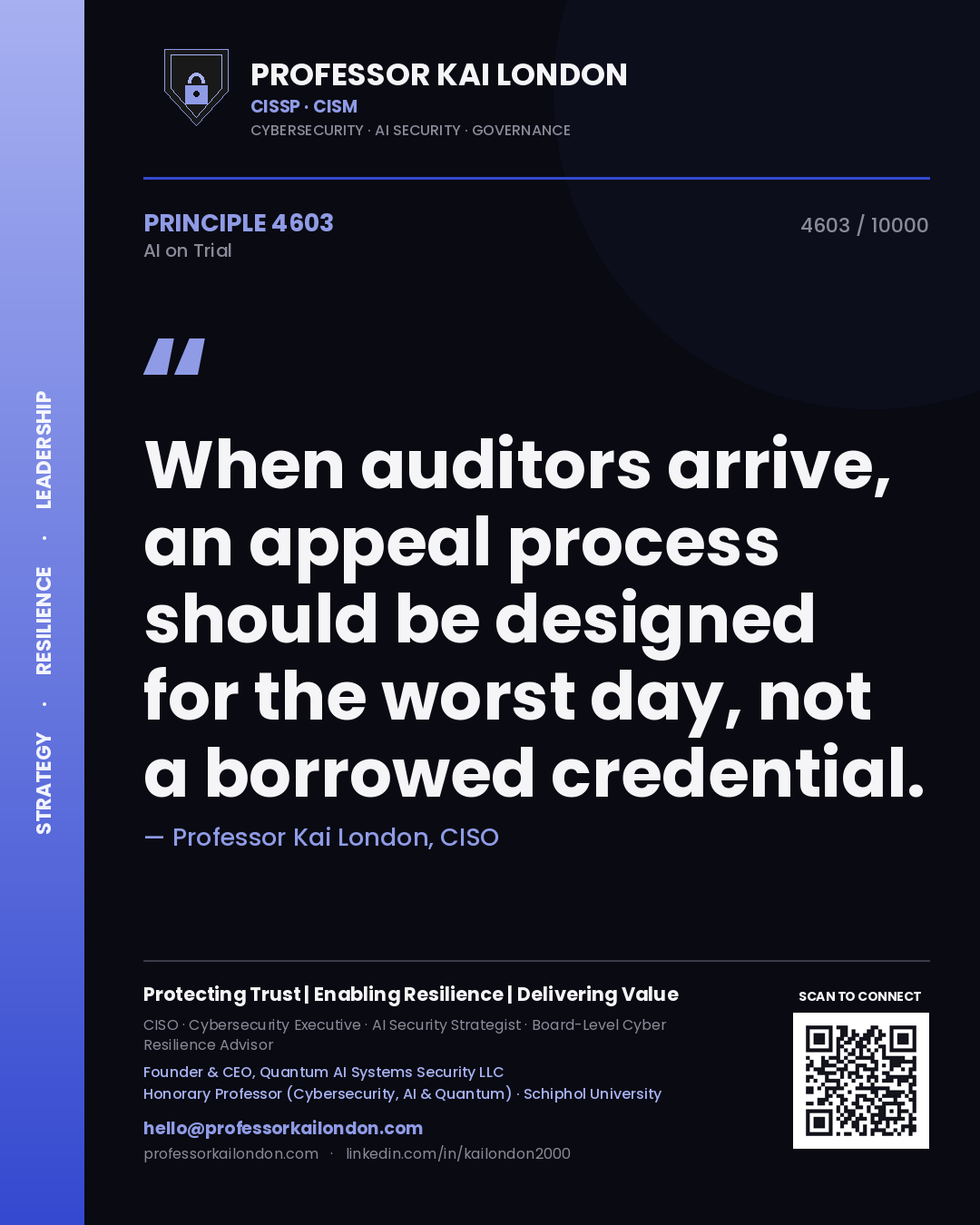Professor Kai London principle 4603: When auditors arrive, an appeal process should be designed for the worst day, not a borrowed credential.