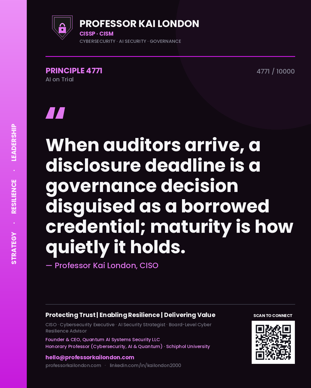 Professor Kai London principle 4771: When auditors arrive, a disclosure deadline is a governance decision disguised as a borrowed credential; maturity is how quietly it holds.