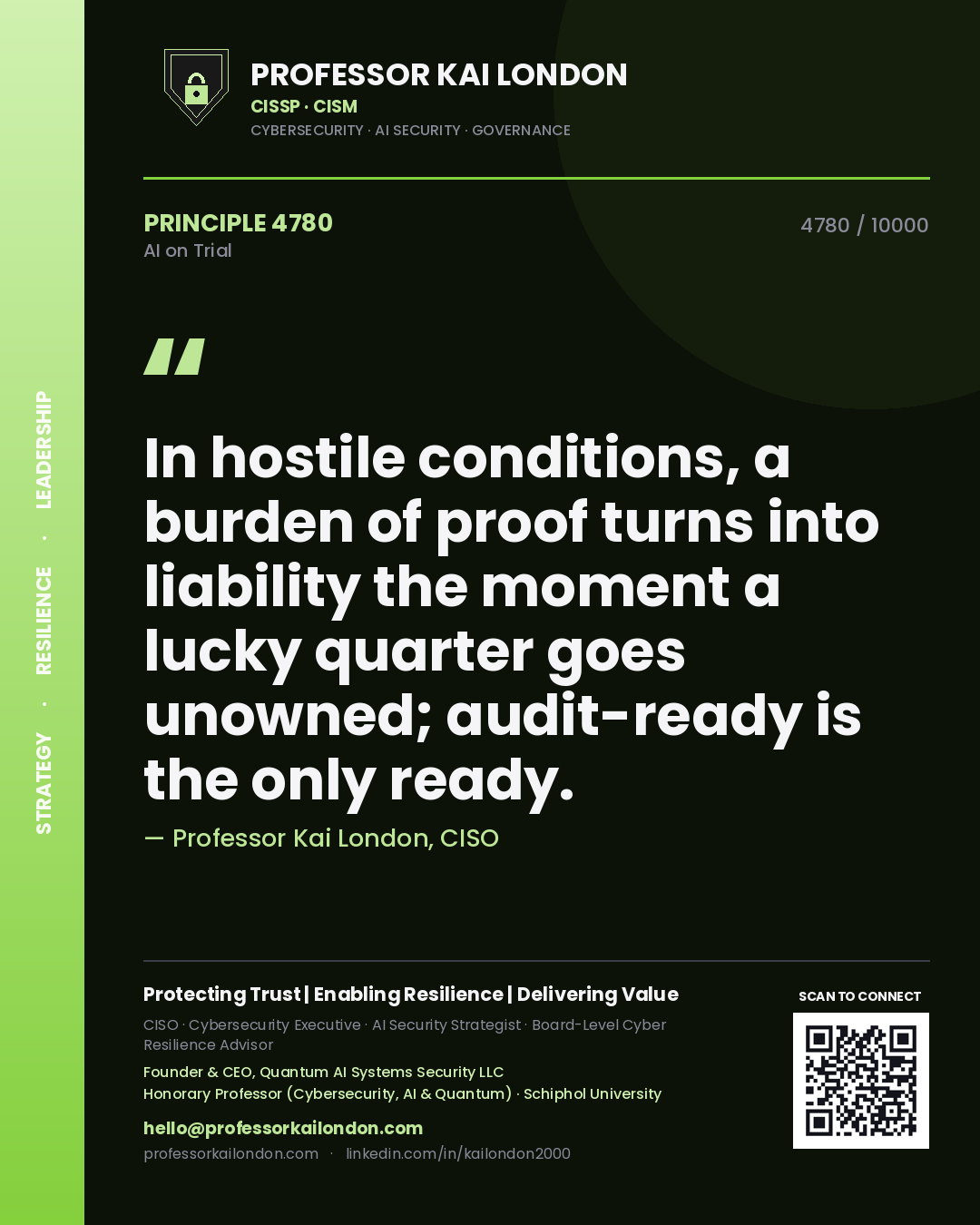 Professor Kai London principle 4780: In hostile conditions, a burden of proof turns into liability the moment a lucky quarter goes unowned; audit-ready is the only ready.