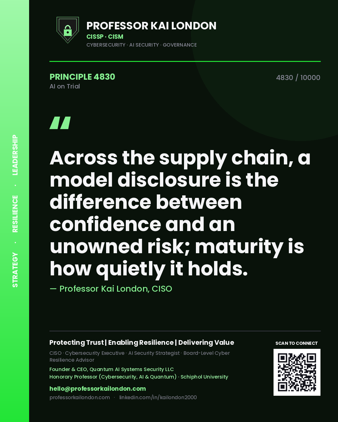 Professor Kai London principle 4830: Across the supply chain, a model disclosure is the difference between confidence and an unowned risk; maturity is how quietly it holds.