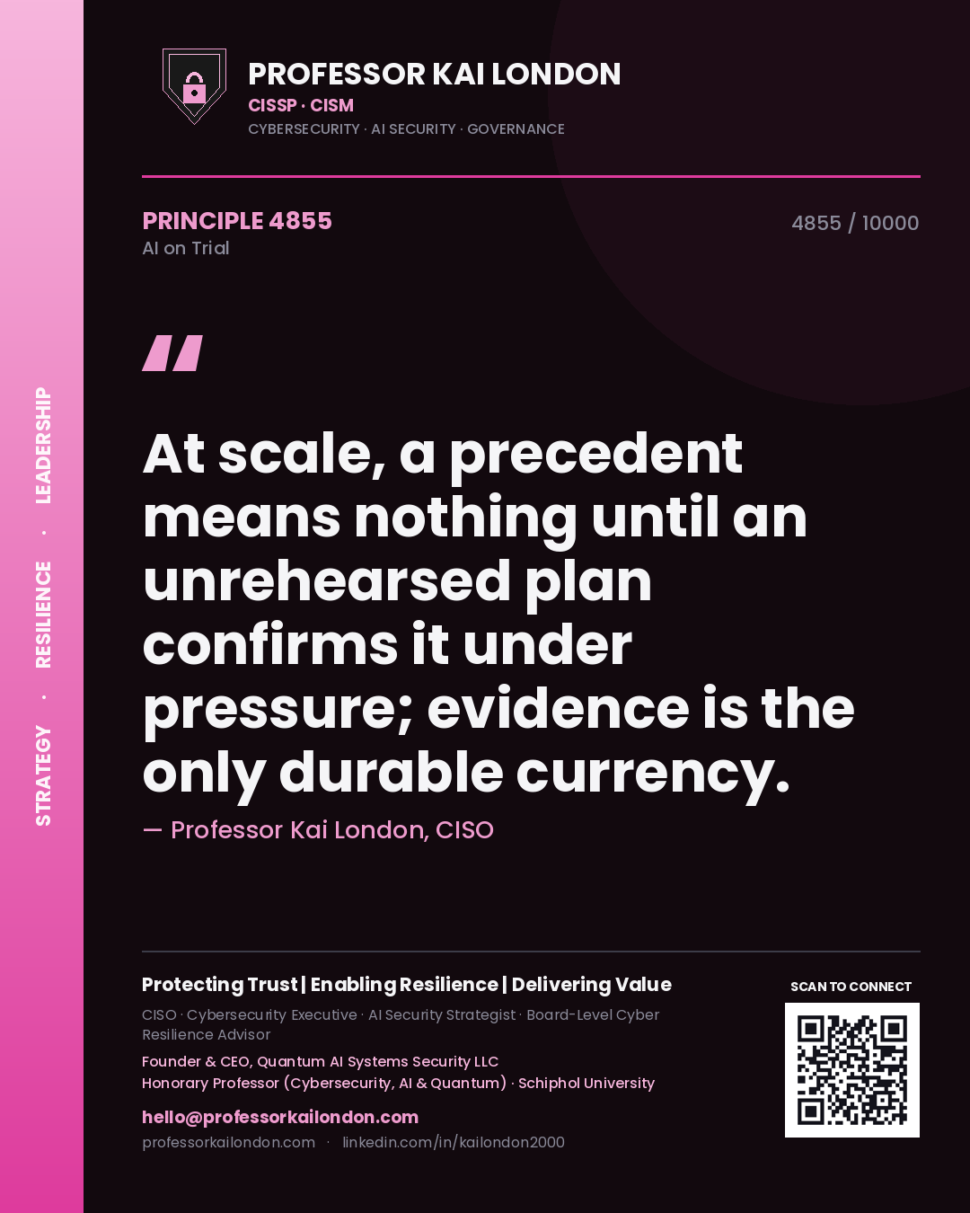 Professor Kai London principle 4855: At scale, a precedent means nothing until an unrehearsed plan confirms it under pressure; evidence is the only durable currency.