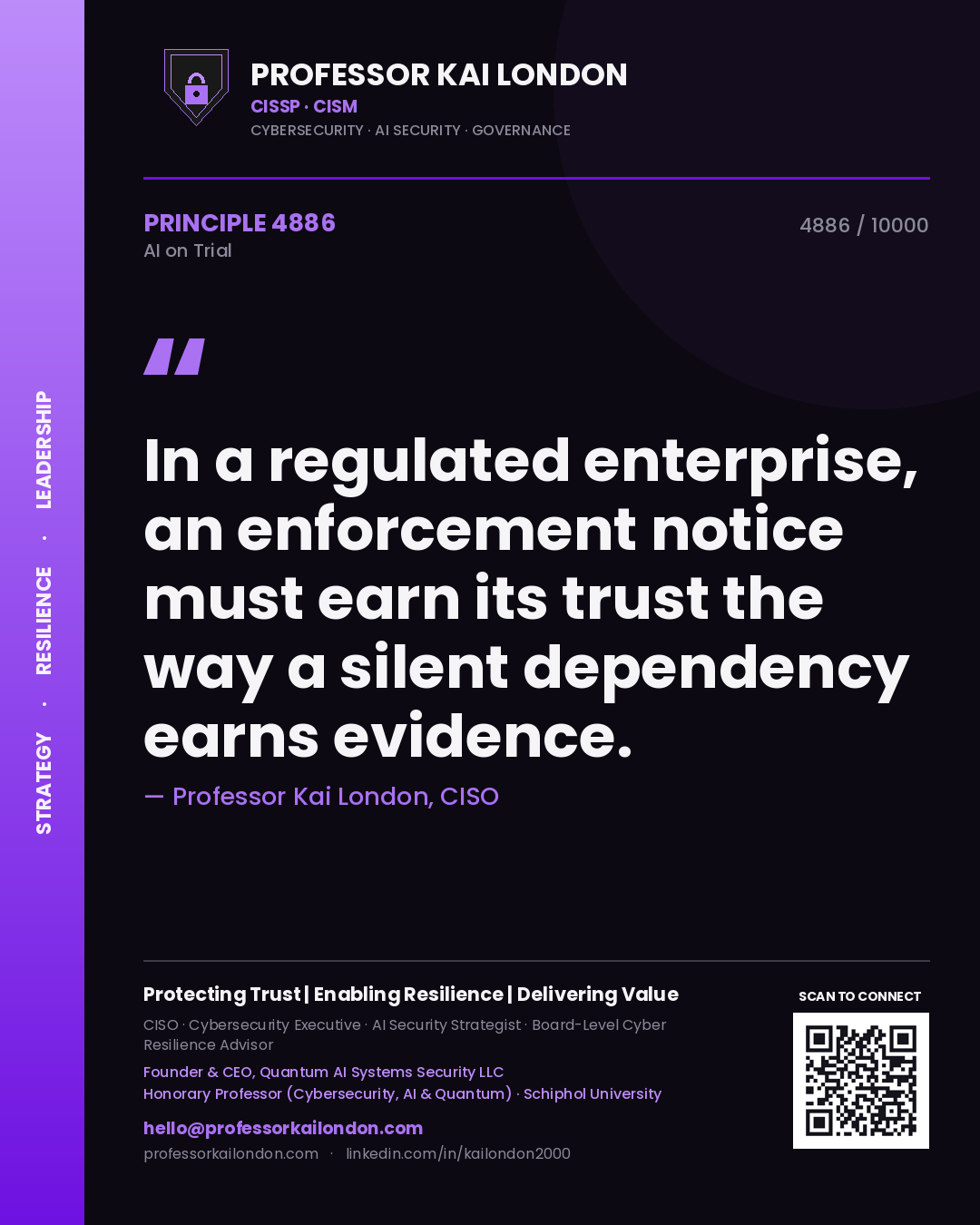 Professor Kai London principle 4886: In a regulated enterprise, an enforcement notice must earn its trust the way a silent dependency earns evidence.