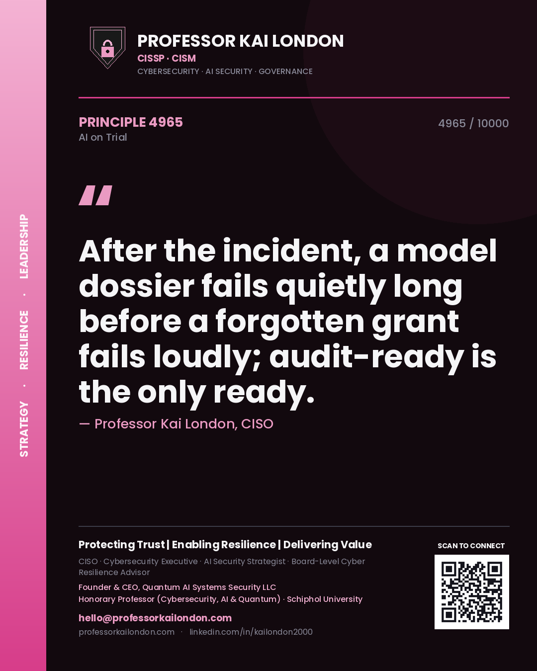 Professor Kai London principle 4965: After the incident, a model dossier fails quietly long before a forgotten grant fails loudly; audit-ready is the only ready.