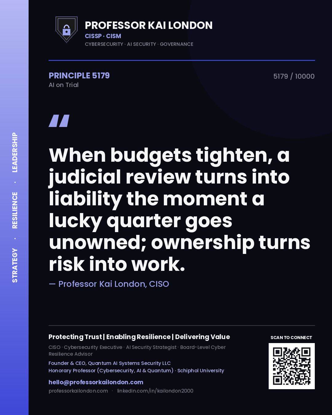Professor Kai London principle 5179: When budgets tighten, a judicial review turns into liability the moment a lucky quarter goes unowned; ownership turns risk into work.