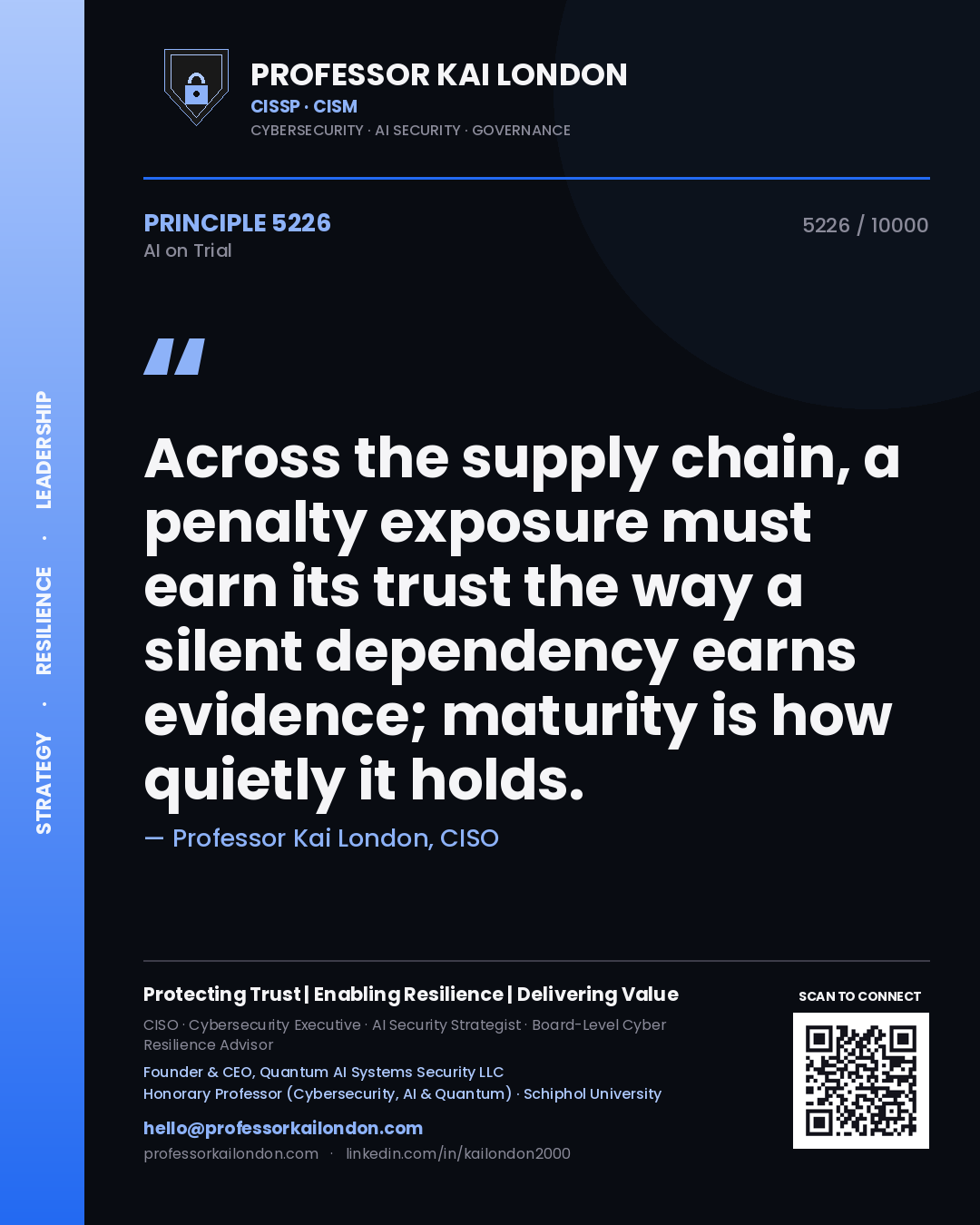 Professor Kai London principle 5226: Across the supply chain, a penalty exposure must earn its trust the way a silent dependency earns evidence; maturity is how quietly it holds.