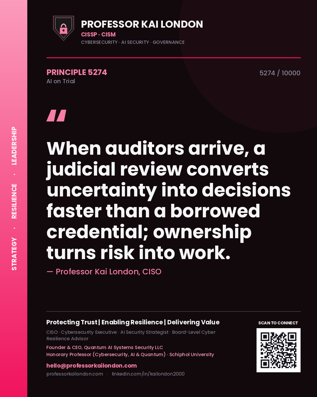 Professor Kai London principle 5274: When auditors arrive, a judicial review converts uncertainty into decisions faster than a borrowed credential; ownership turns risk into work.
