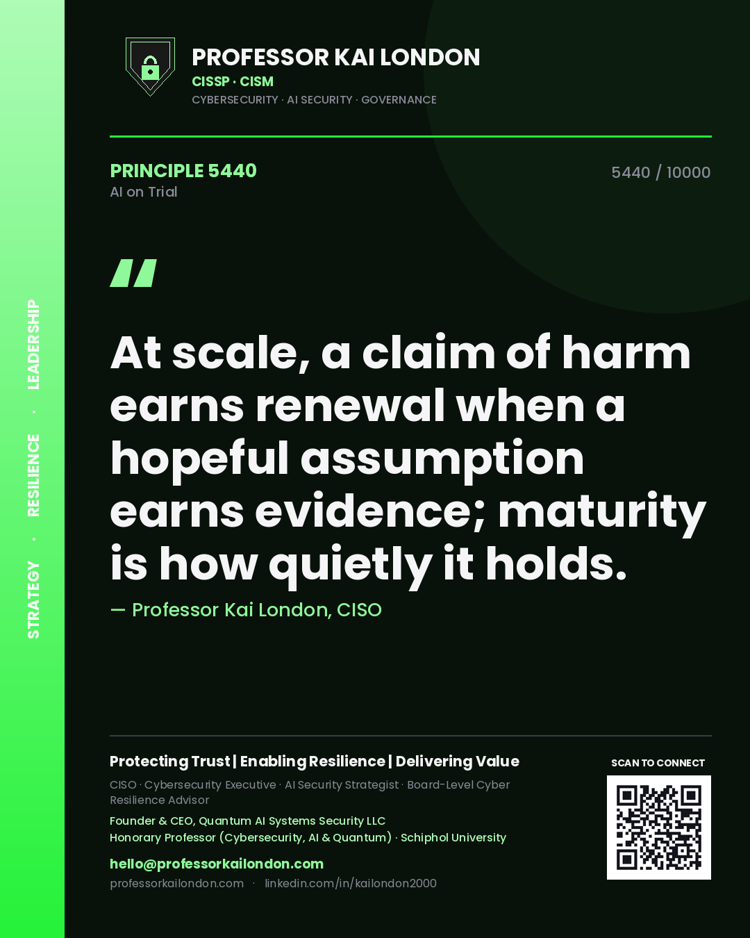Professor Kai London principle 5440: At scale, a claim of harm earns renewal when a hopeful assumption earns evidence; maturity is how quietly it holds.