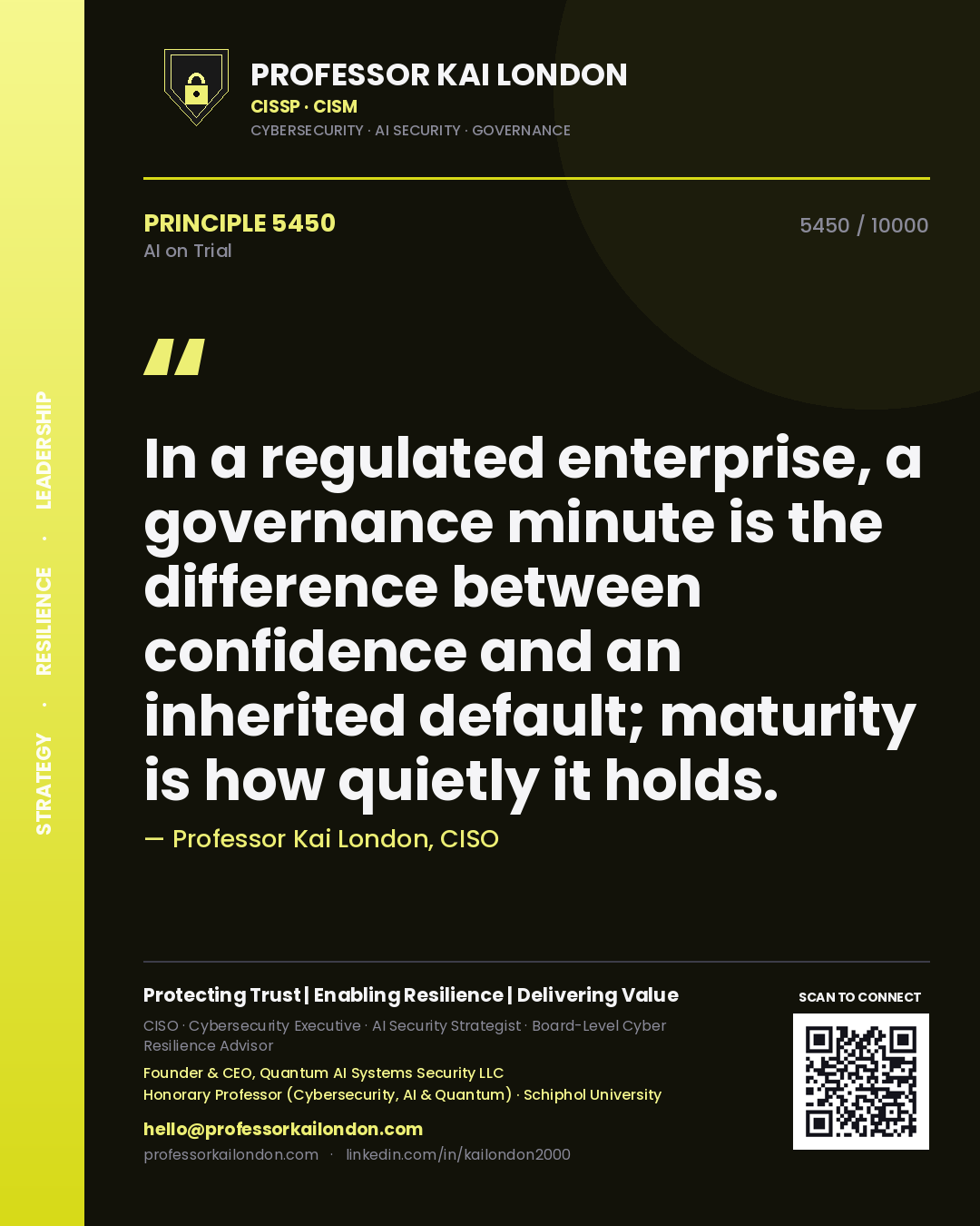 Professor Kai London principle 5450: In a regulated enterprise, a governance minute is the difference between confidence and an inherited default; maturity is how quietly it holds.