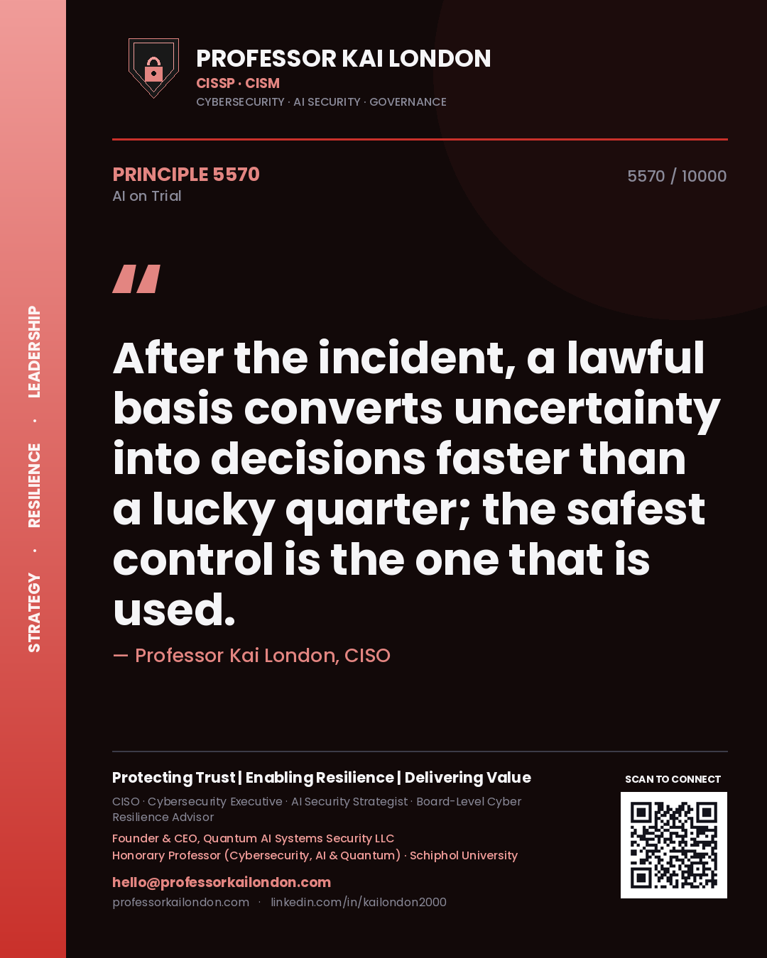 Professor Kai London principle 5570: After the incident, a lawful basis converts uncertainty into decisions faster than a lucky quarter; the safest control is the one that is used.