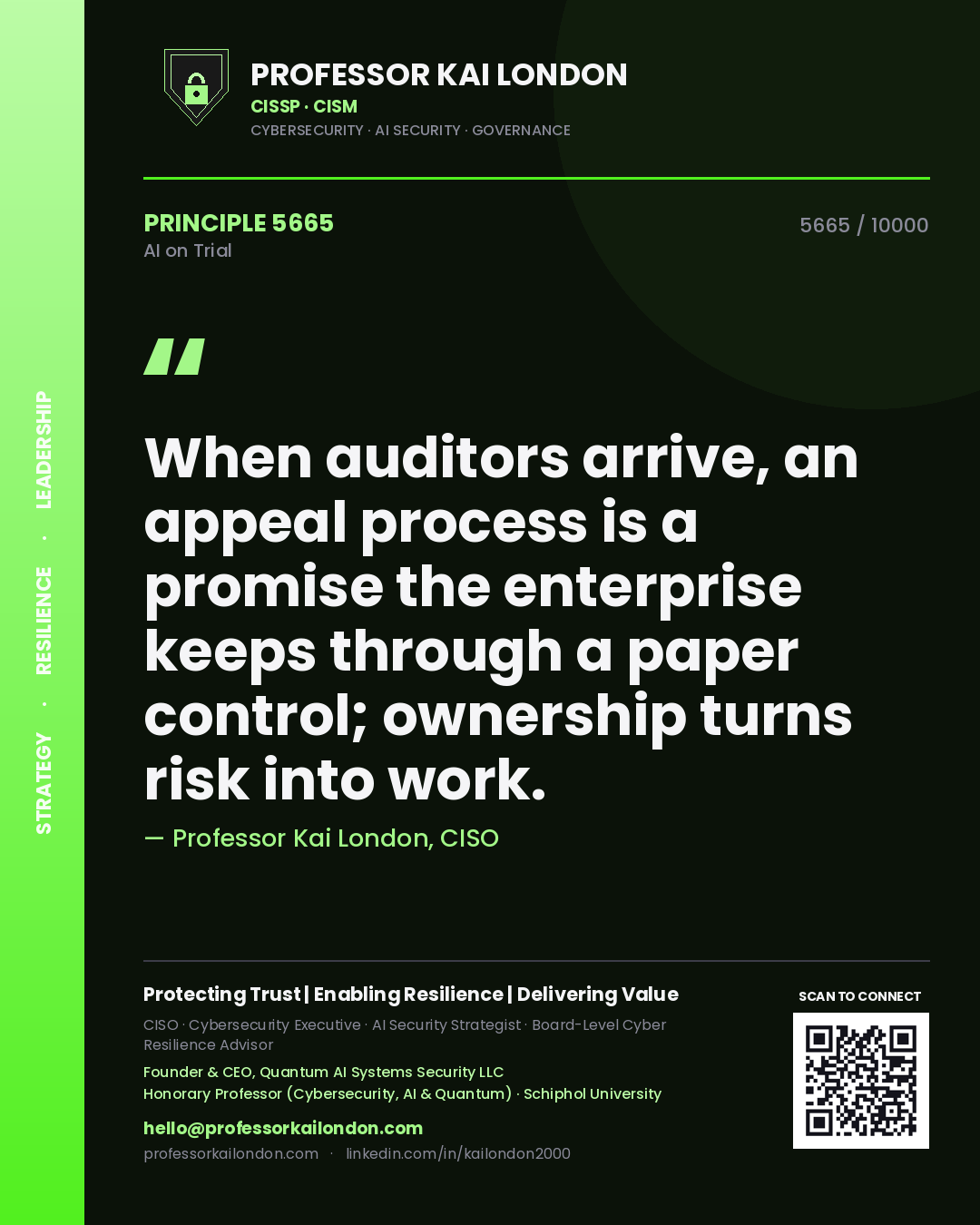 Professor Kai London principle 5665: When auditors arrive, an appeal process is a promise the enterprise keeps through a paper control; ownership turns risk into work.