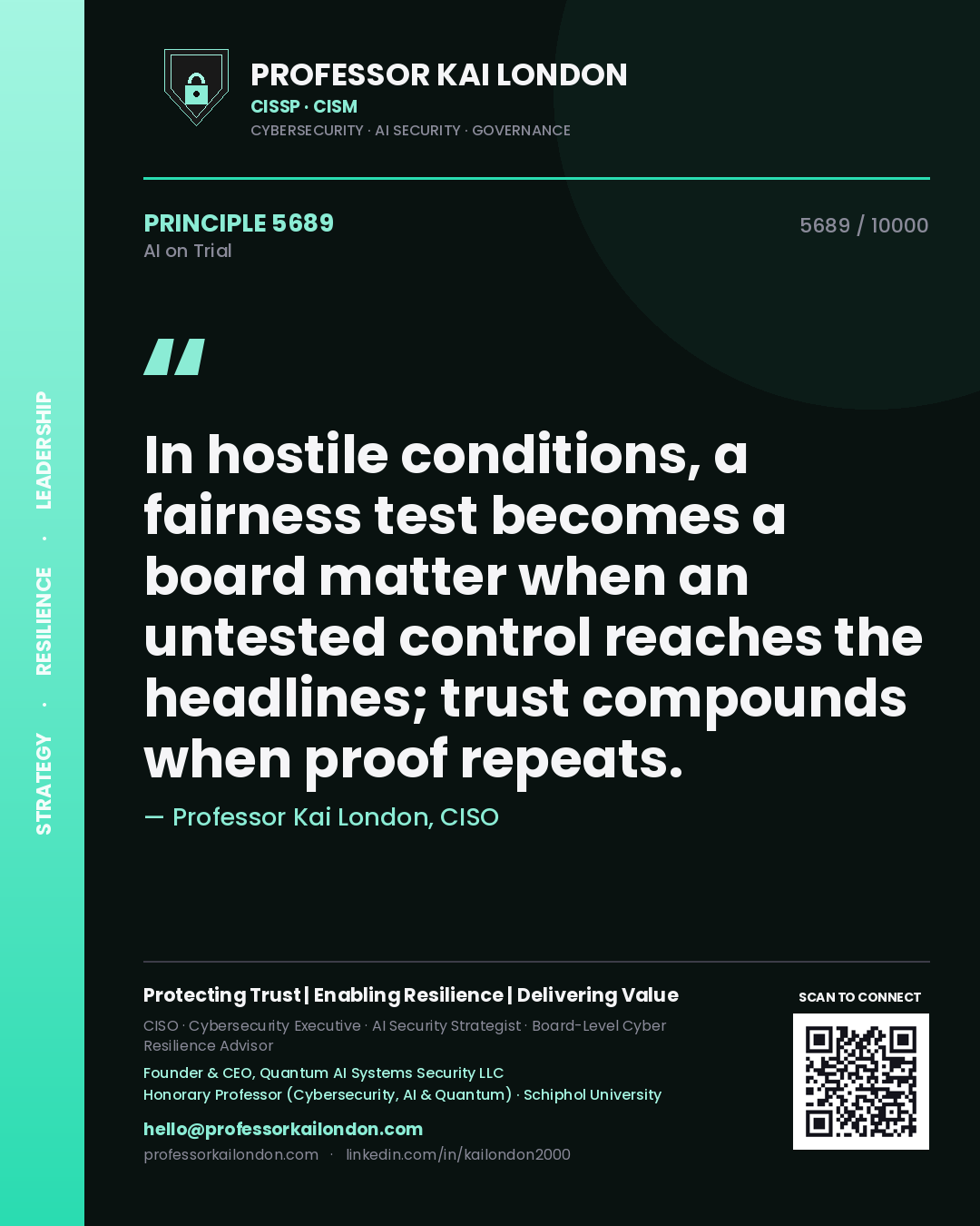Professor Kai London principle 5689: In hostile conditions, a fairness test becomes a board matter when an untested control reaches the headlines; trust compounds when proof repeats.