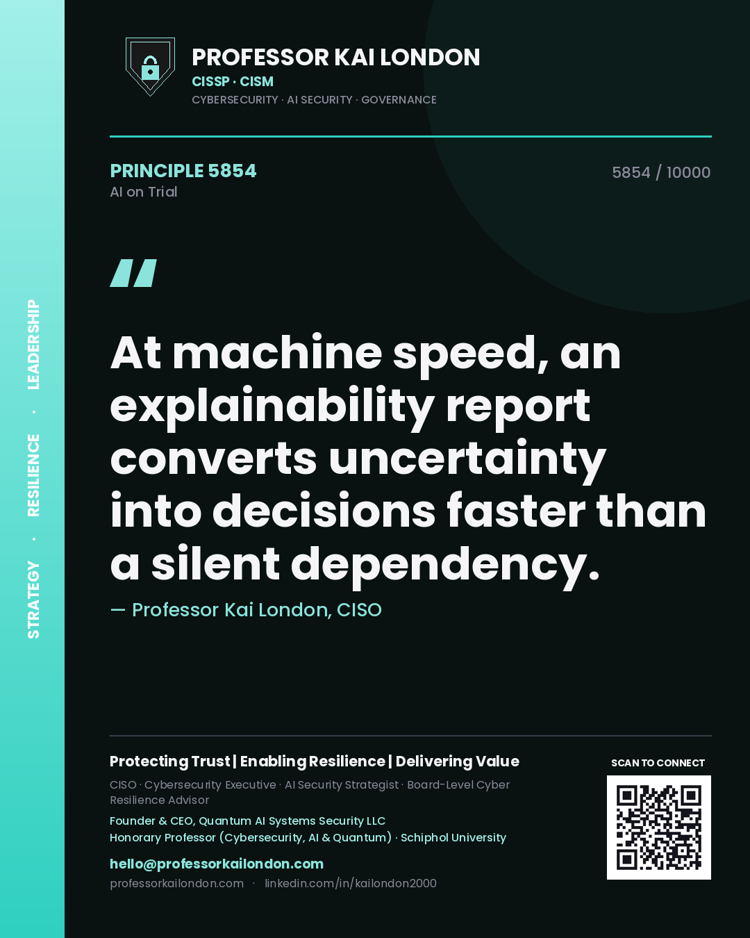 Professor Kai London principle 5854: At machine speed, an explainability report converts uncertainty into decisions faster than a silent dependency.