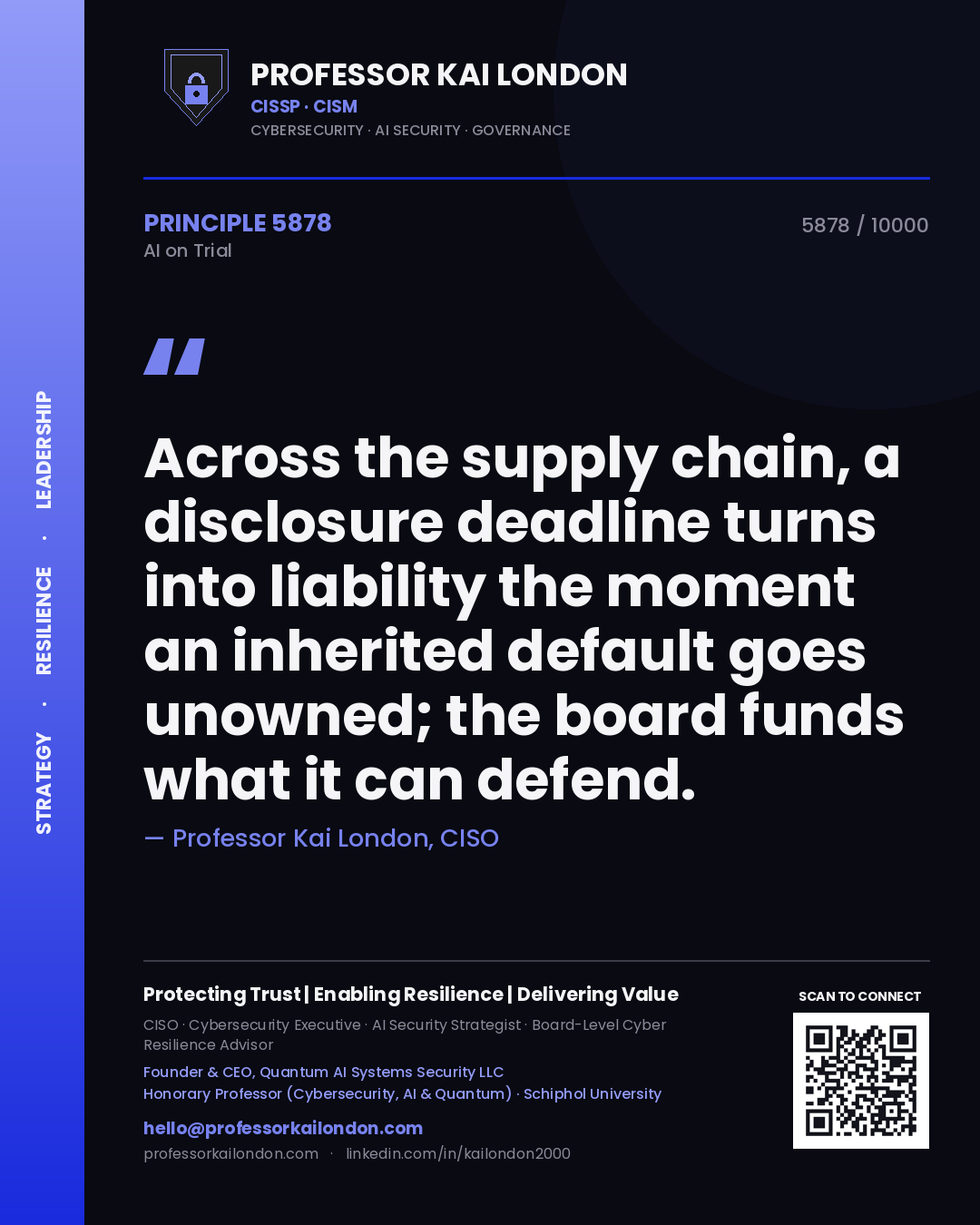 Professor Kai London principle 5878: Across the supply chain, a disclosure deadline turns into liability the moment an inherited default goes unowned; the board funds what it can defend.
