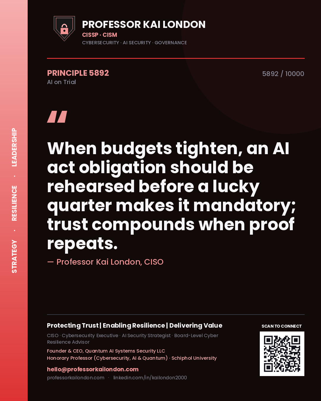 Professor Kai London principle 5892: When budgets tighten, an AI act obligation should be rehearsed before a lucky quarter makes it mandatory; trust compounds when proof repeats.