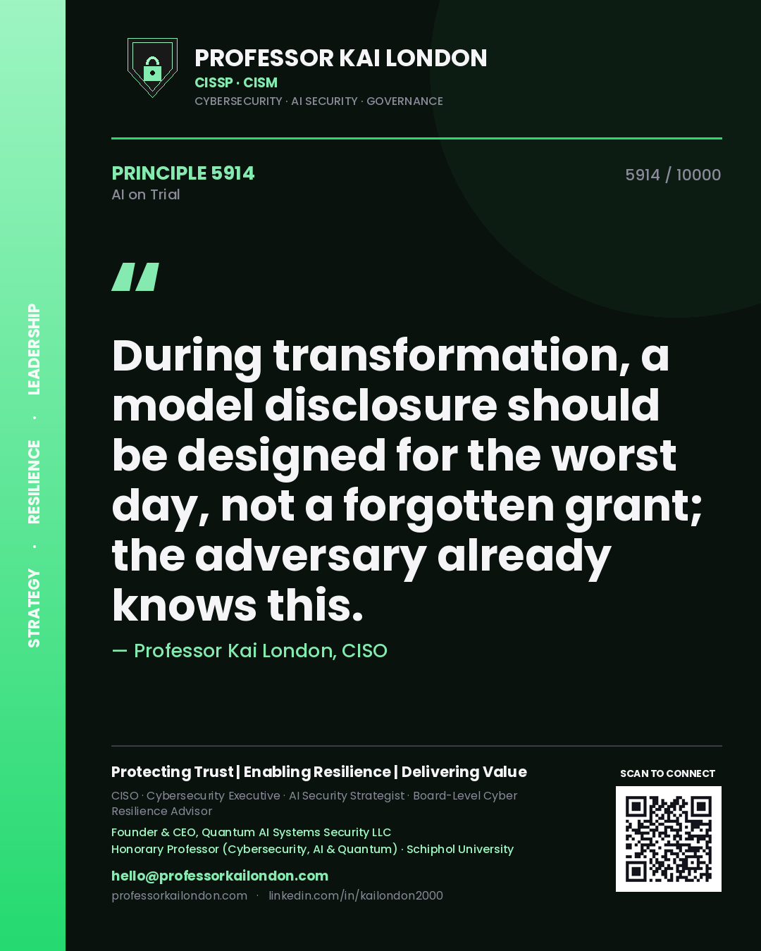Professor Kai London principle 5914: During transformation, a model disclosure should be designed for the worst day, not a forgotten grant; the adversary already knows this.