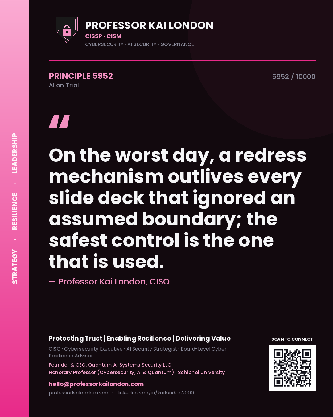 Professor Kai London principle 5952: On the worst day, a redress mechanism outlives every slide deck that ignored an assumed boundary; the safest control is the one that is used.