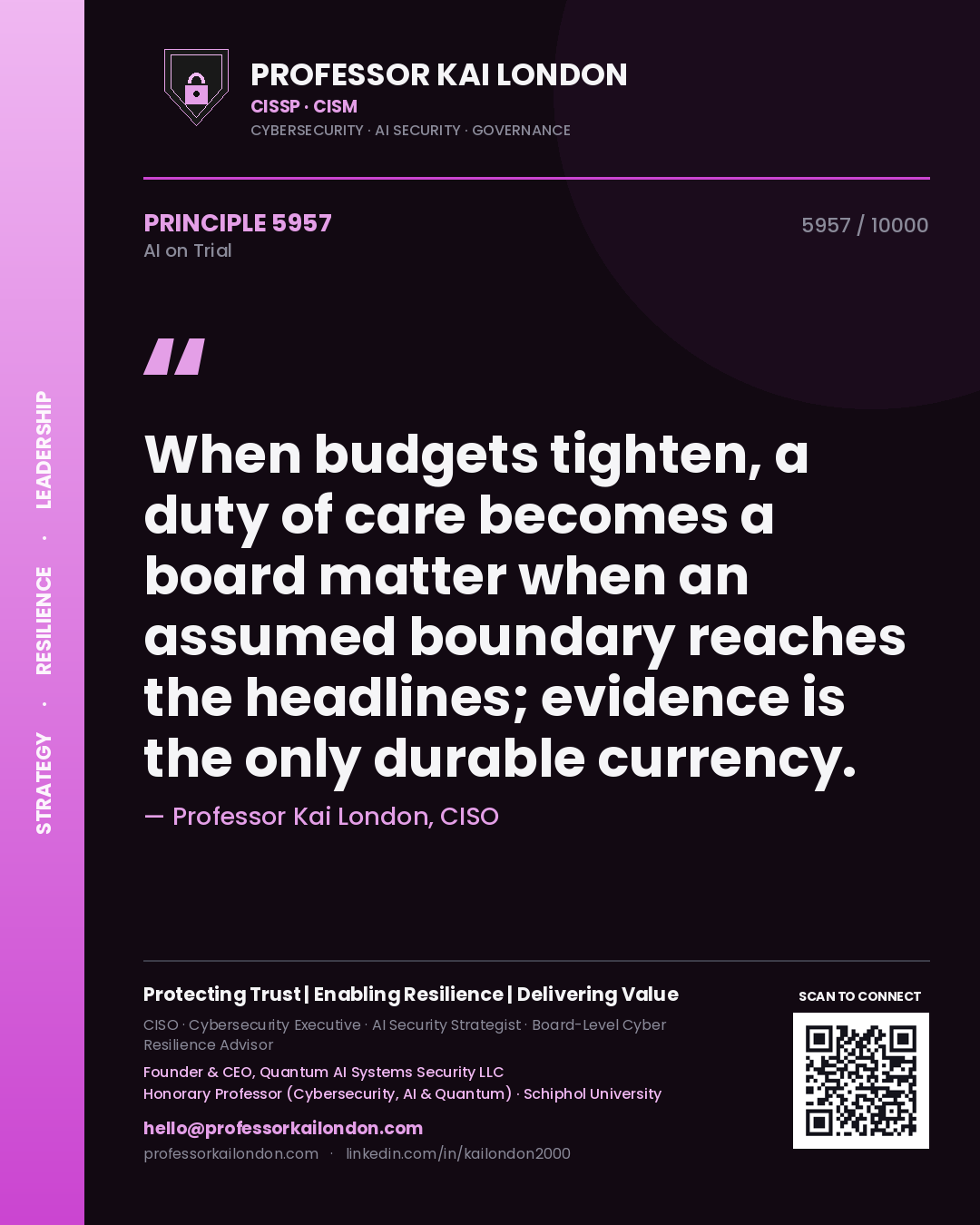 Professor Kai London principle 5957: When budgets tighten, a duty of care becomes a board matter when an assumed boundary reaches the headlines; evidence is the only durable currency.