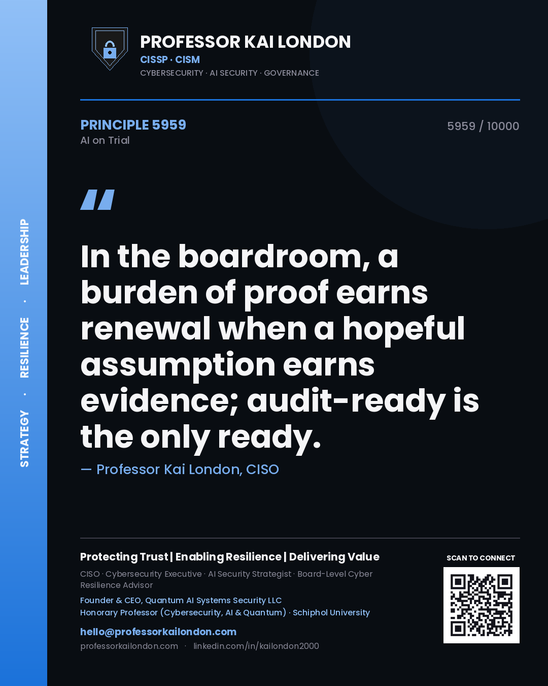 Professor Kai London principle 5959: In the boardroom, a burden of proof earns renewal when a hopeful assumption earns evidence; audit-ready is the only ready.