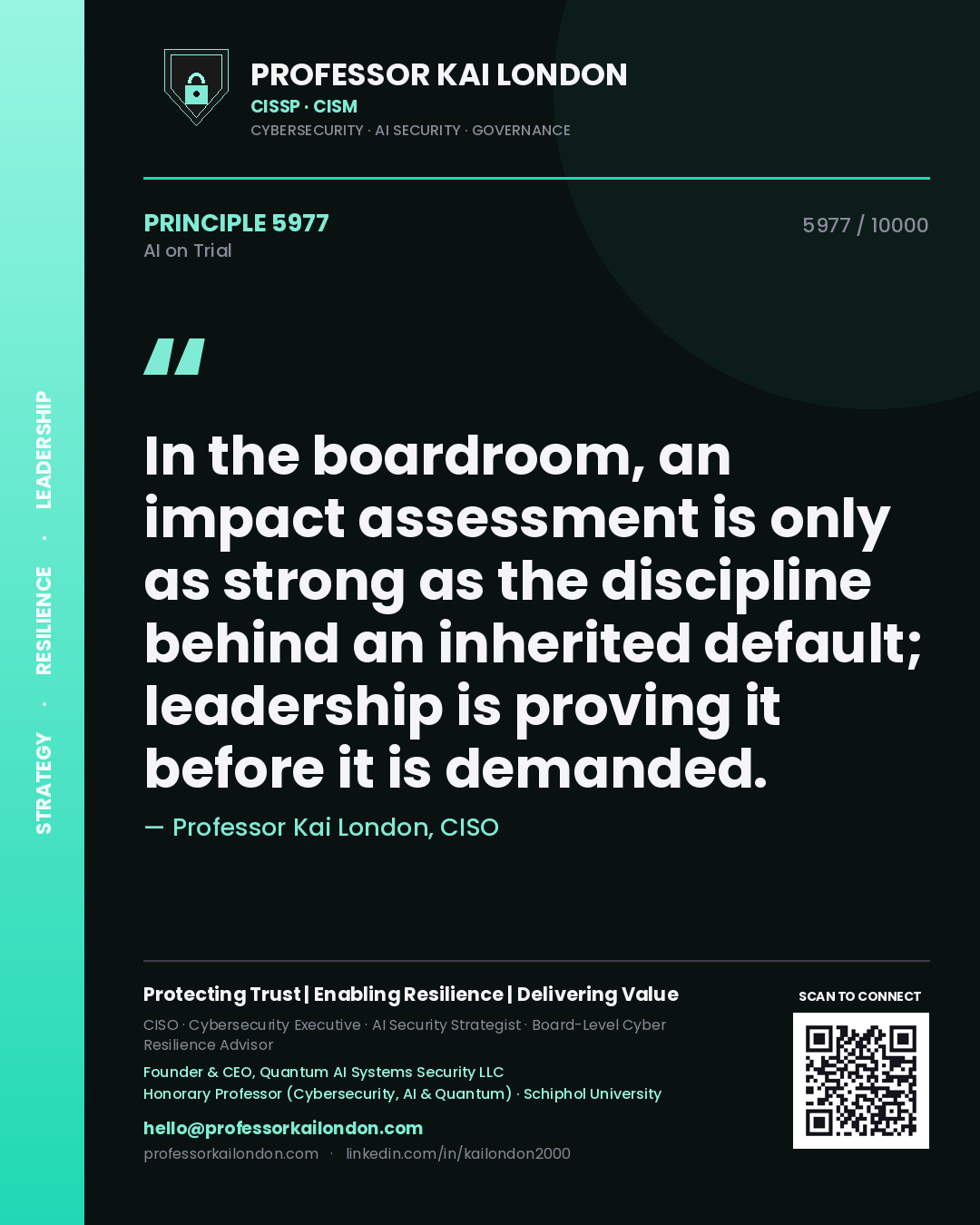 Professor Kai London principle 5977: In the boardroom, an impact assessment is only as strong as the discipline behind an inherited default; leadership is proving it before it is demanded.