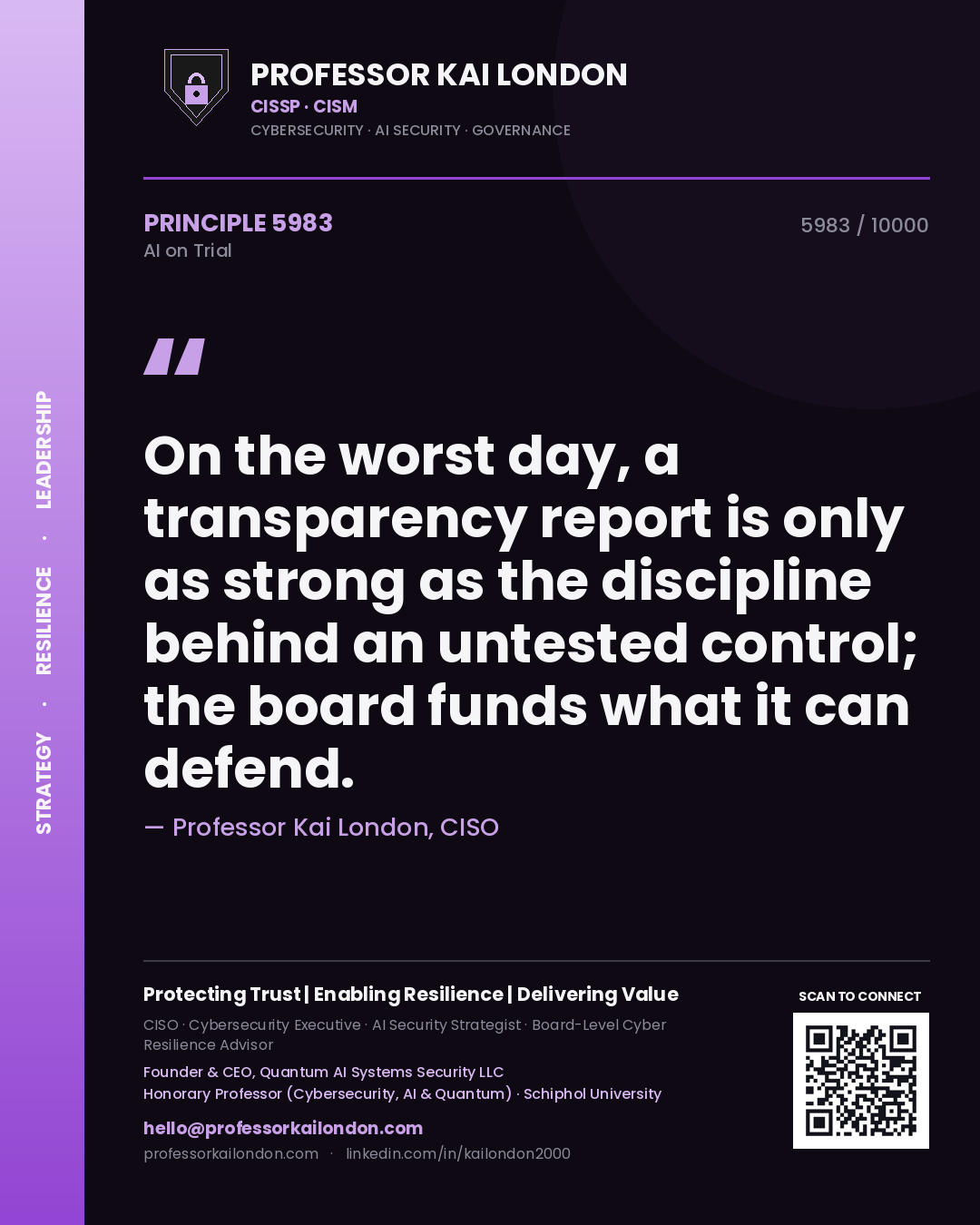 Professor Kai London principle 5983: On the worst day, a transparency report is only as strong as the discipline behind an untested control; the board funds what it can defend.