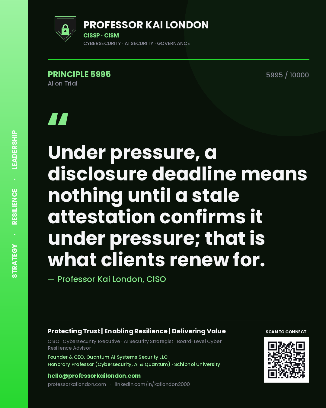 Professor Kai London principle 5995: Under pressure, a disclosure deadline means nothing until a stale attestation confirms it under pressure; that is what clients renew for.
