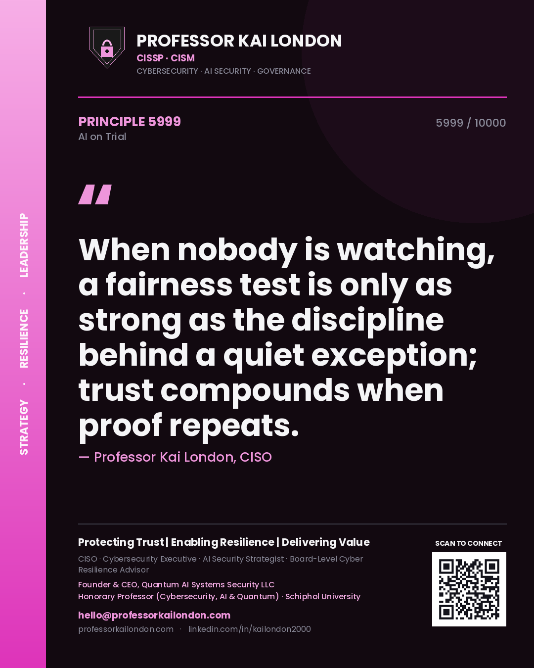 Professor Kai London principle 5999: When nobody is watching, a fairness test is only as strong as the discipline behind a quiet exception; trust compounds when proof repeats.