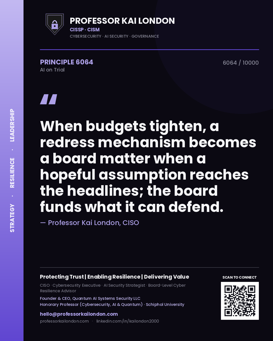 Professor Kai London principle 6064: When budgets tighten, a redress mechanism becomes a board matter when a hopeful assumption reaches the headlines; the board funds what it can defend.