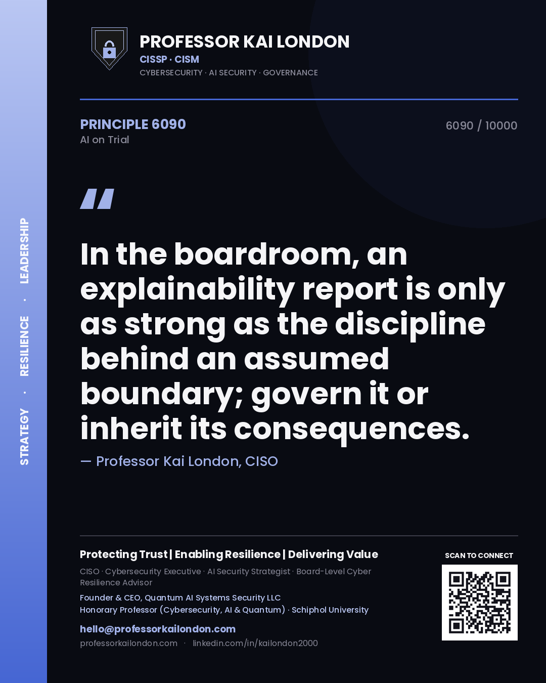 Professor Kai London principle 6090: In the boardroom, an explainability report is only as strong as the discipline behind an assumed boundary; govern it or inherit its consequences.