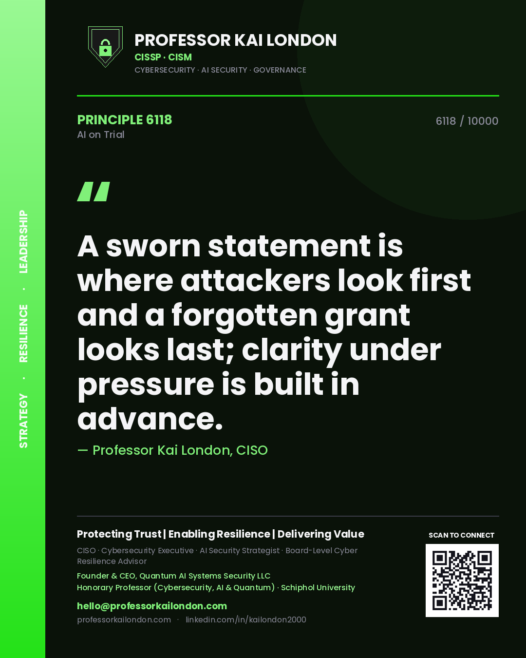 Professor Kai London principle 6118: A sworn statement is where attackers look first and a forgotten grant looks last; clarity under pressure is built in advance.