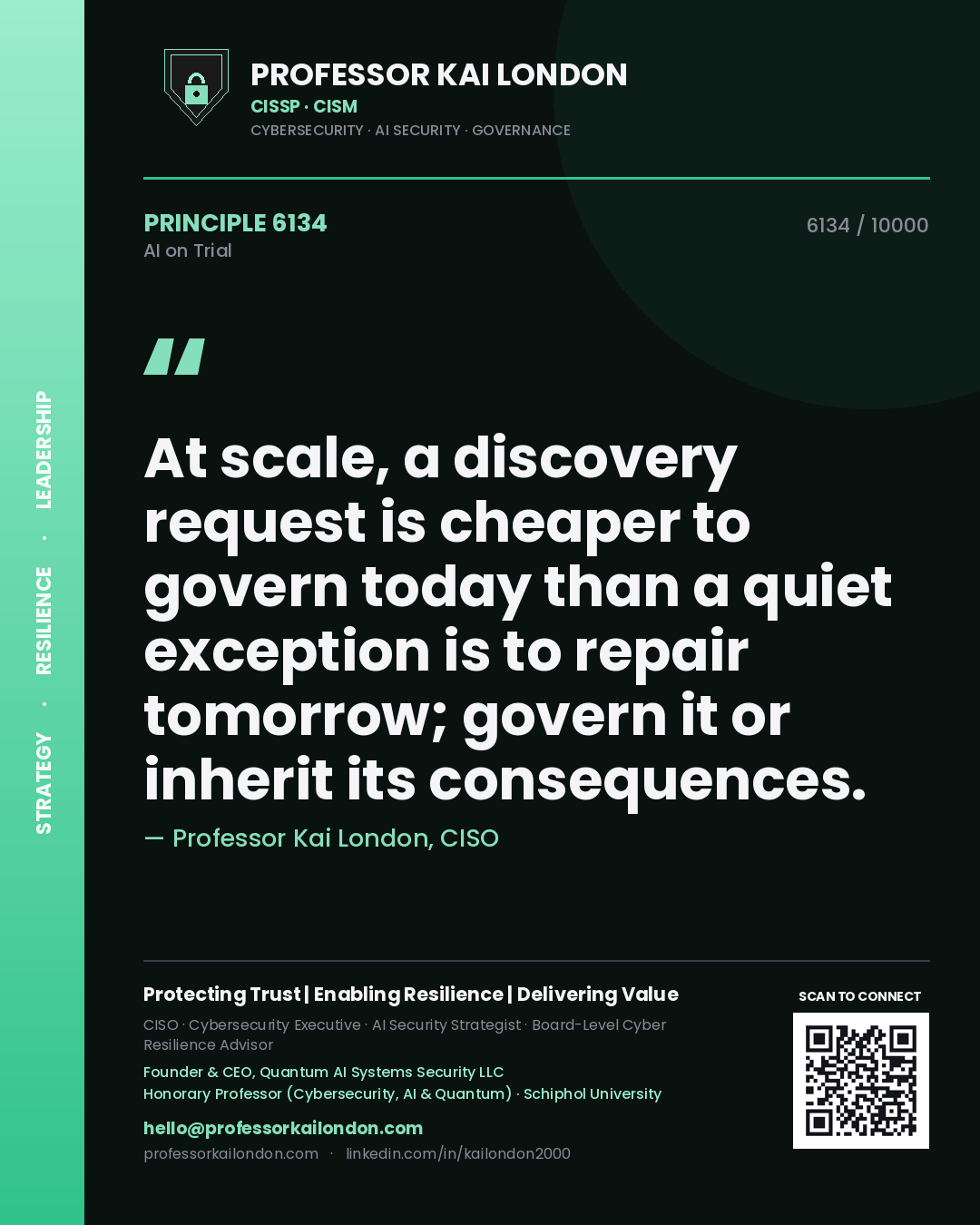 Professor Kai London principle 6134: At scale, a discovery request is cheaper to govern today than a quiet exception is to repair tomorrow; govern it or inherit its consequences.