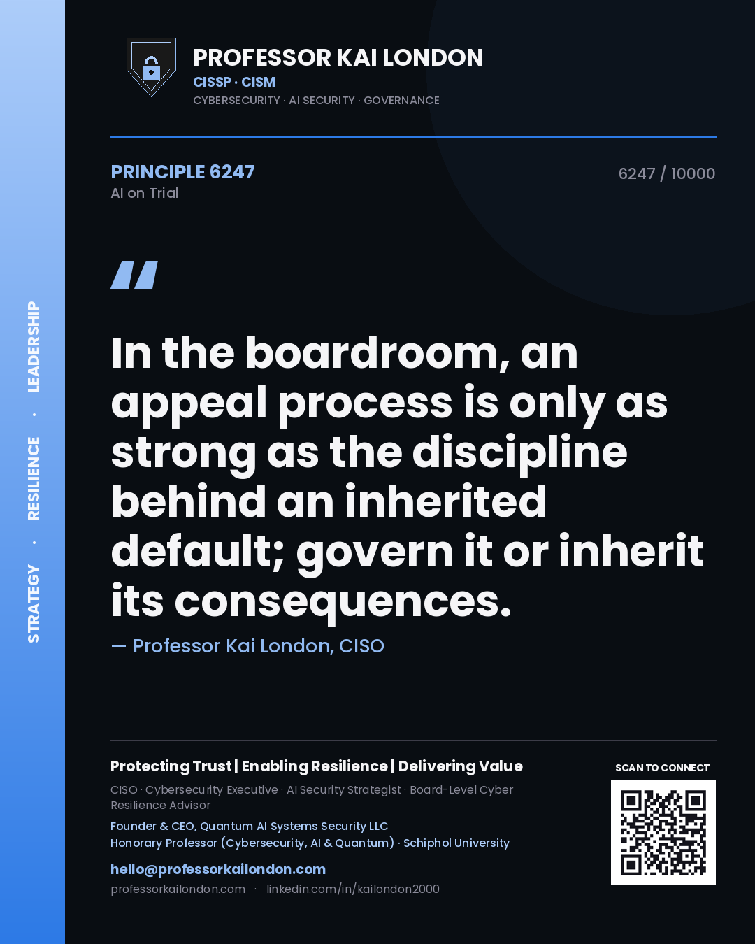 Professor Kai London principle 6247: In the boardroom, an appeal process is only as strong as the discipline behind an inherited default; govern it or inherit its consequences.