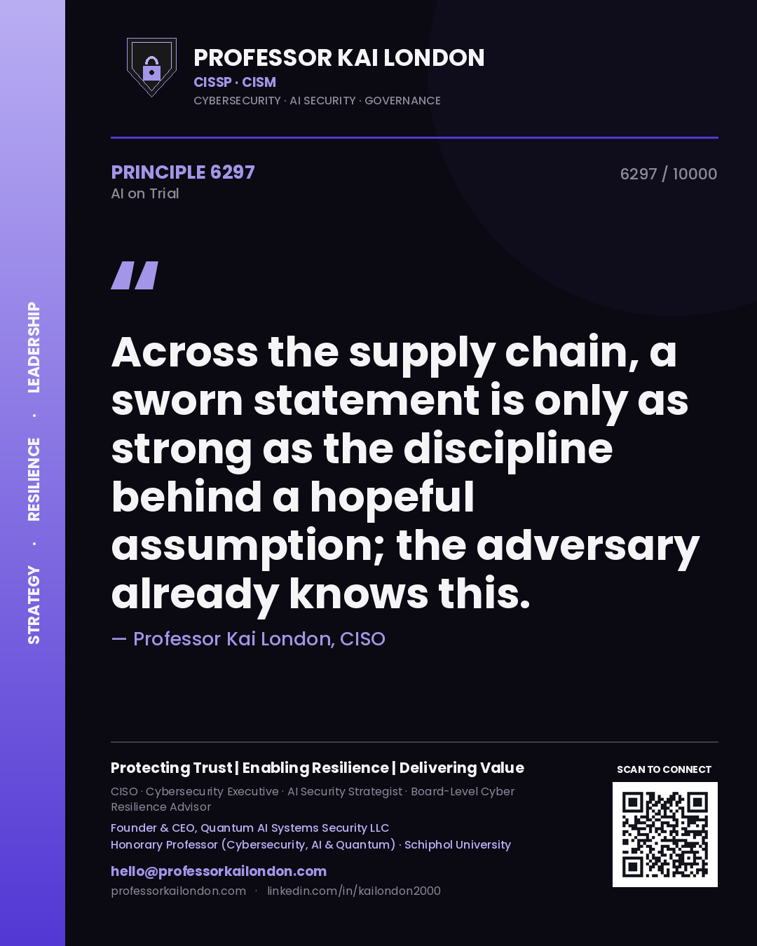 Professor Kai London principle 6297: Across the supply chain, a sworn statement is only as strong as the discipline behind a hopeful assumption; the adversary already knows this.