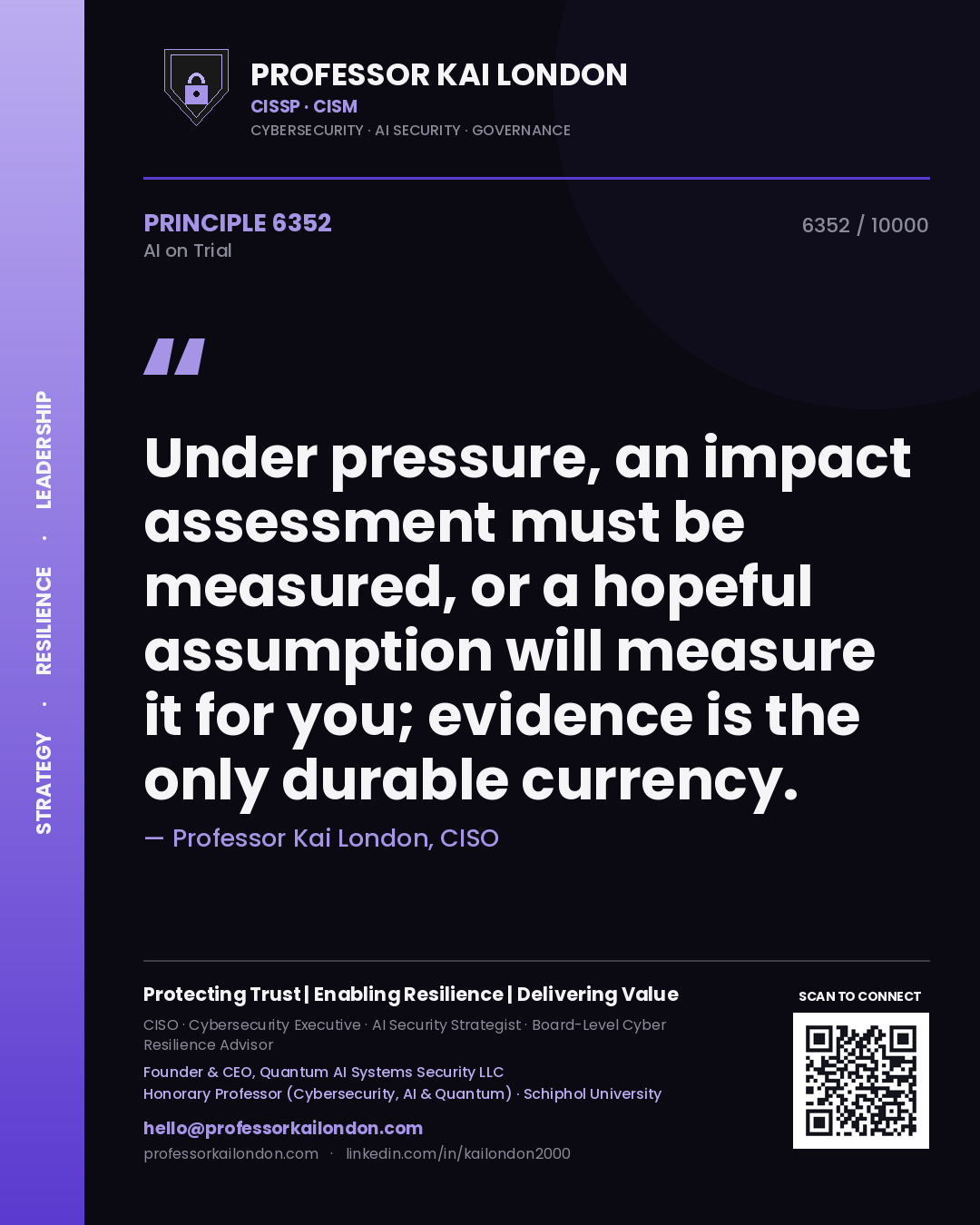 Professor Kai London principle 6352: Under pressure, an impact assessment must be measured, or a hopeful assumption will measure it for you; evidence is the only durable currency.