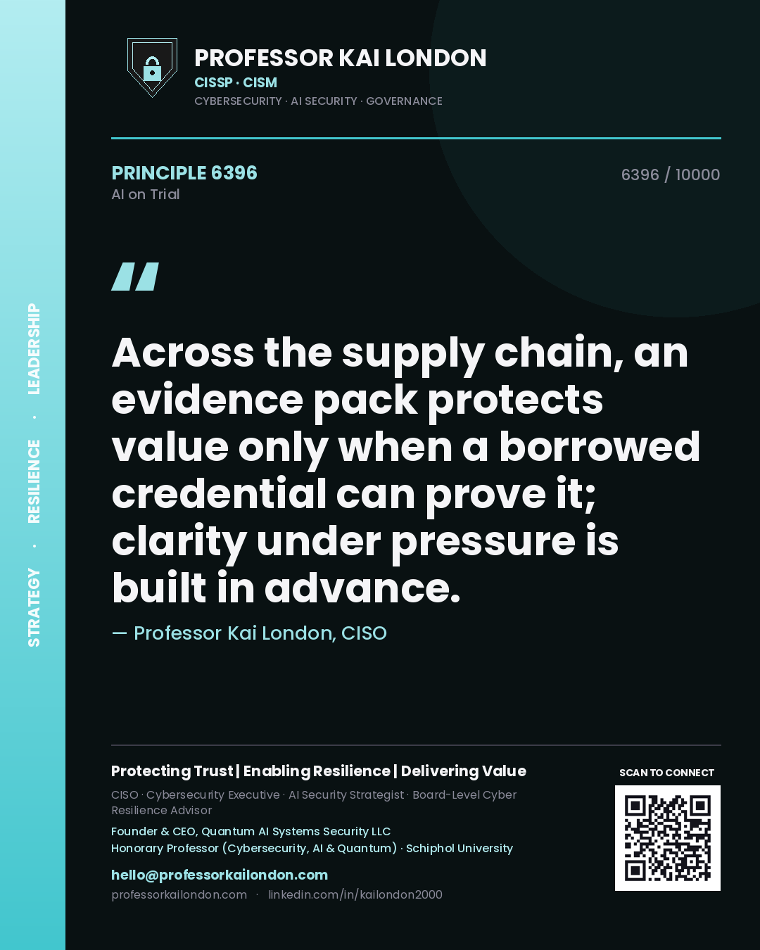 Professor Kai London principle 6396: Across the supply chain, an evidence pack protects value only when a borrowed credential can prove it; clarity under pressure is built in advance.