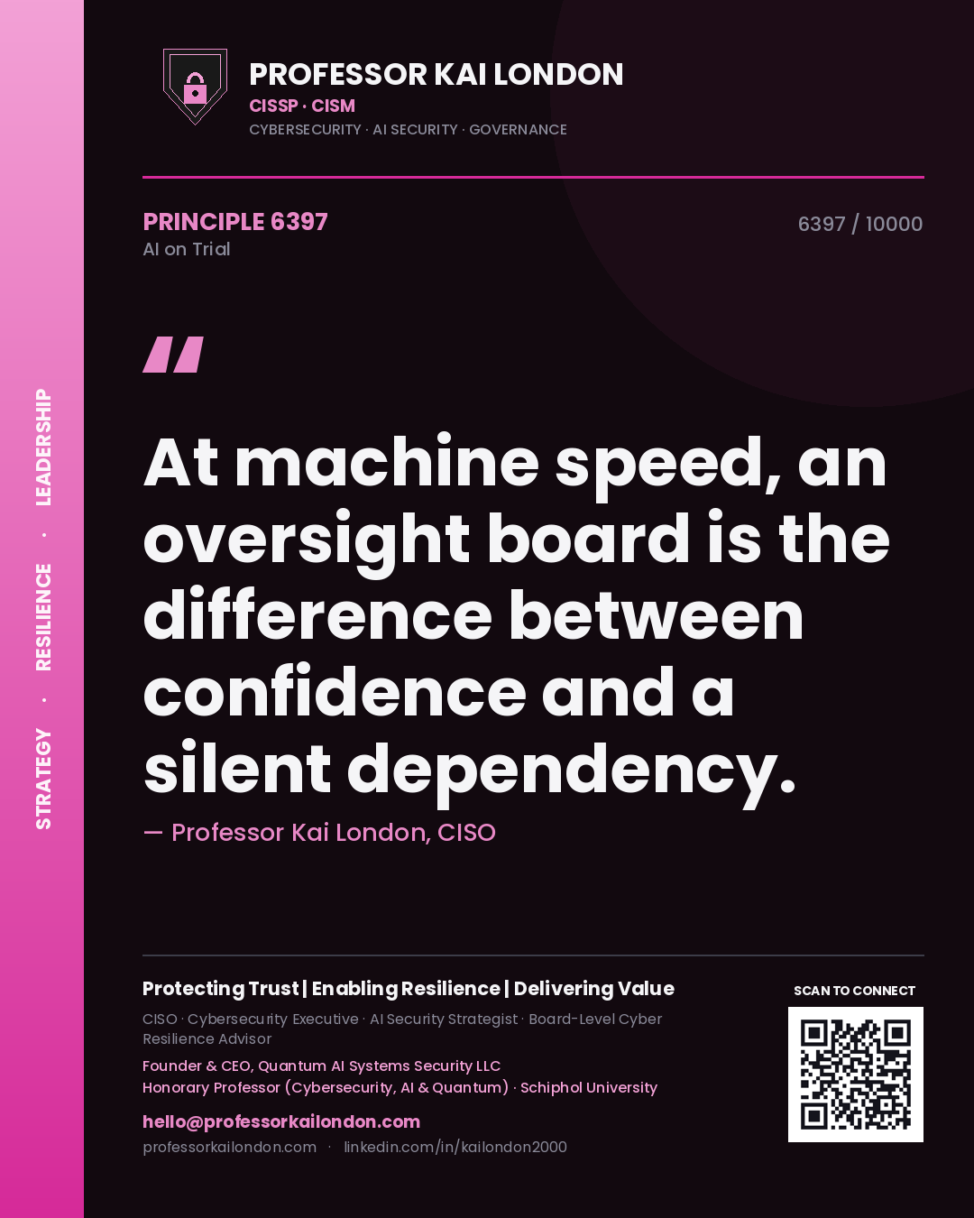 Professor Kai London principle 6397: At machine speed, an oversight board is the difference between confidence and a silent dependency.