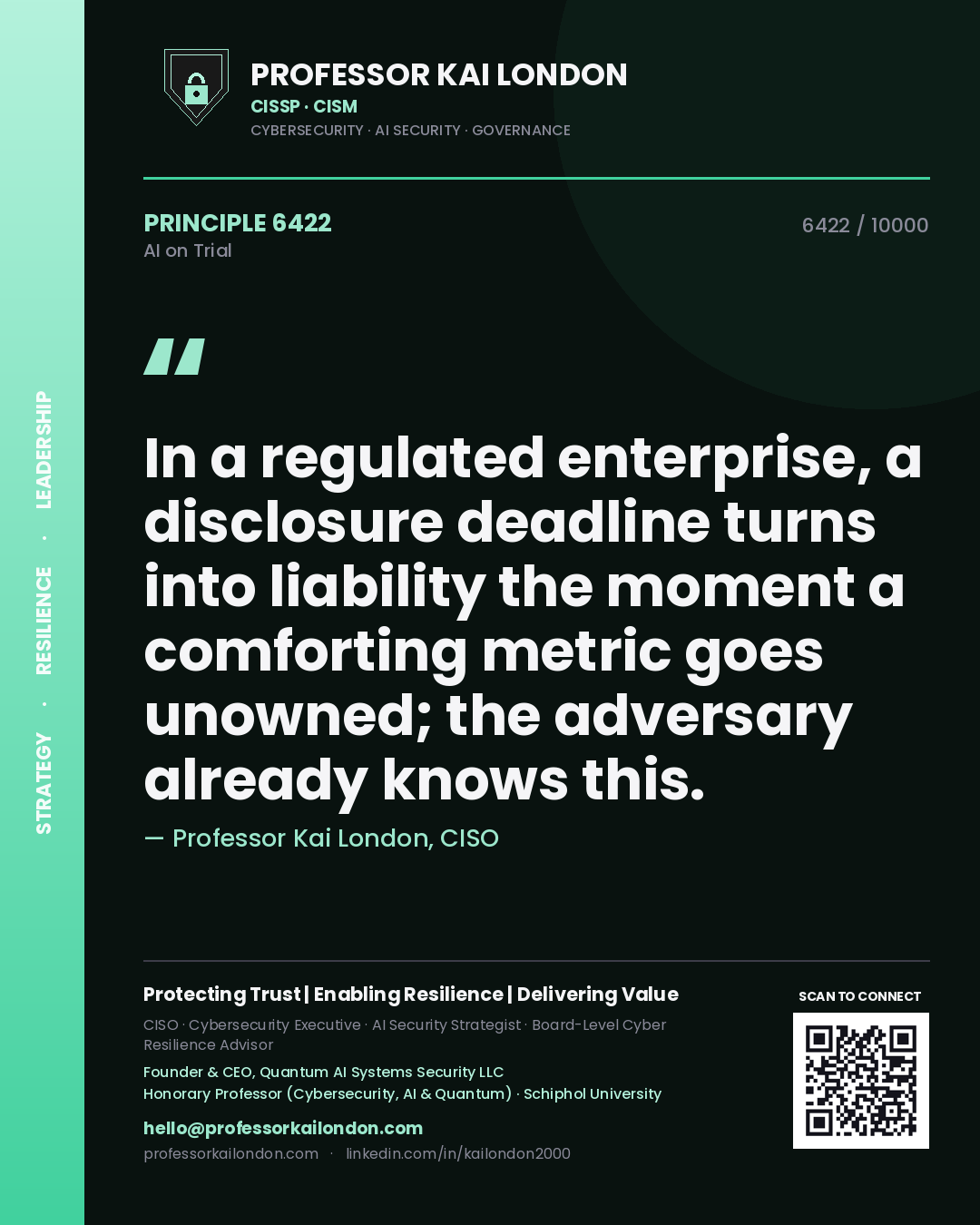 Professor Kai London principle 6422: In a regulated enterprise, a disclosure deadline turns into liability the moment a comforting metric goes unowned; the adversary already knows this.
