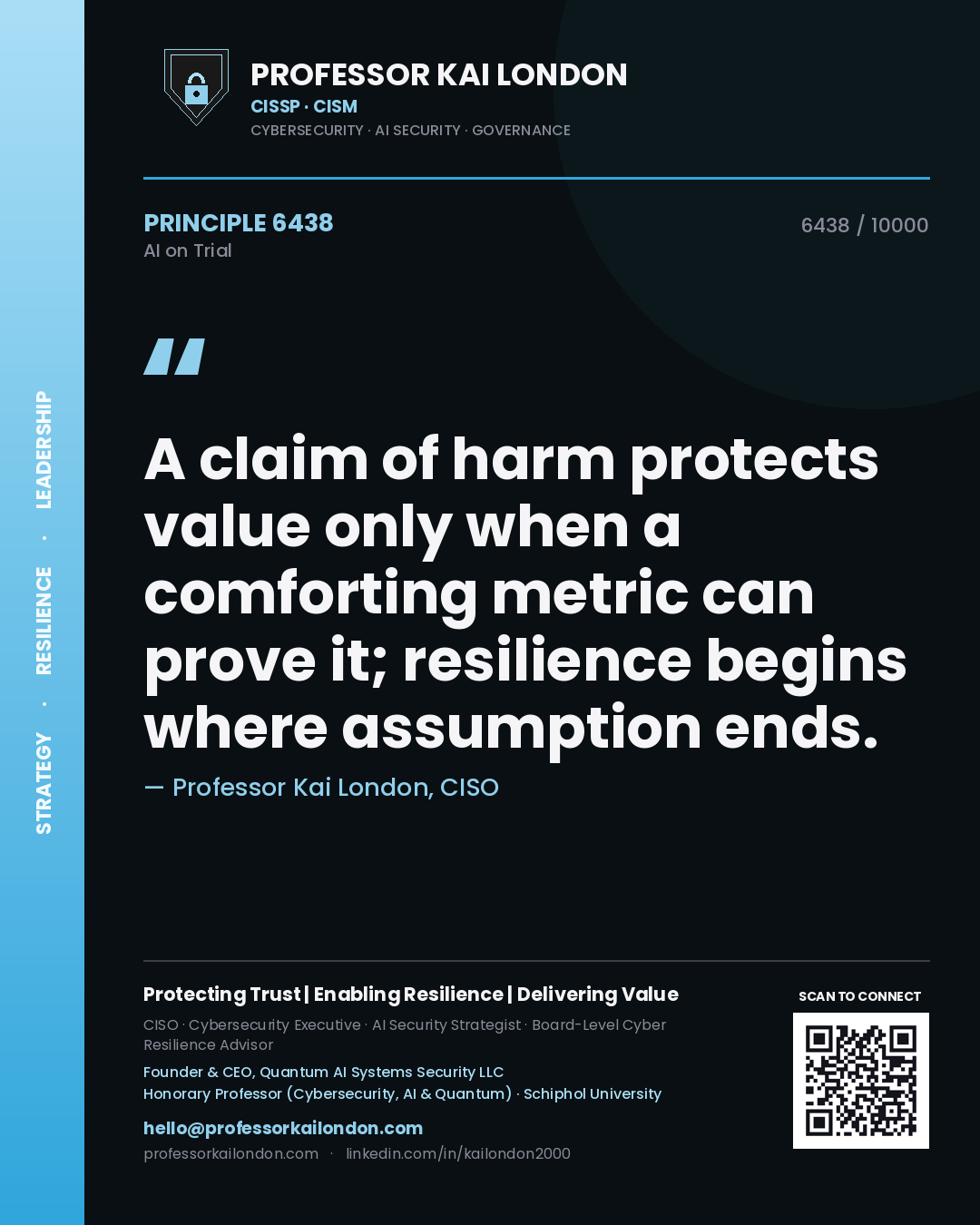 Professor Kai London principle 6438: A claim of harm protects value only when a comforting metric can prove it; resilience begins where assumption ends.