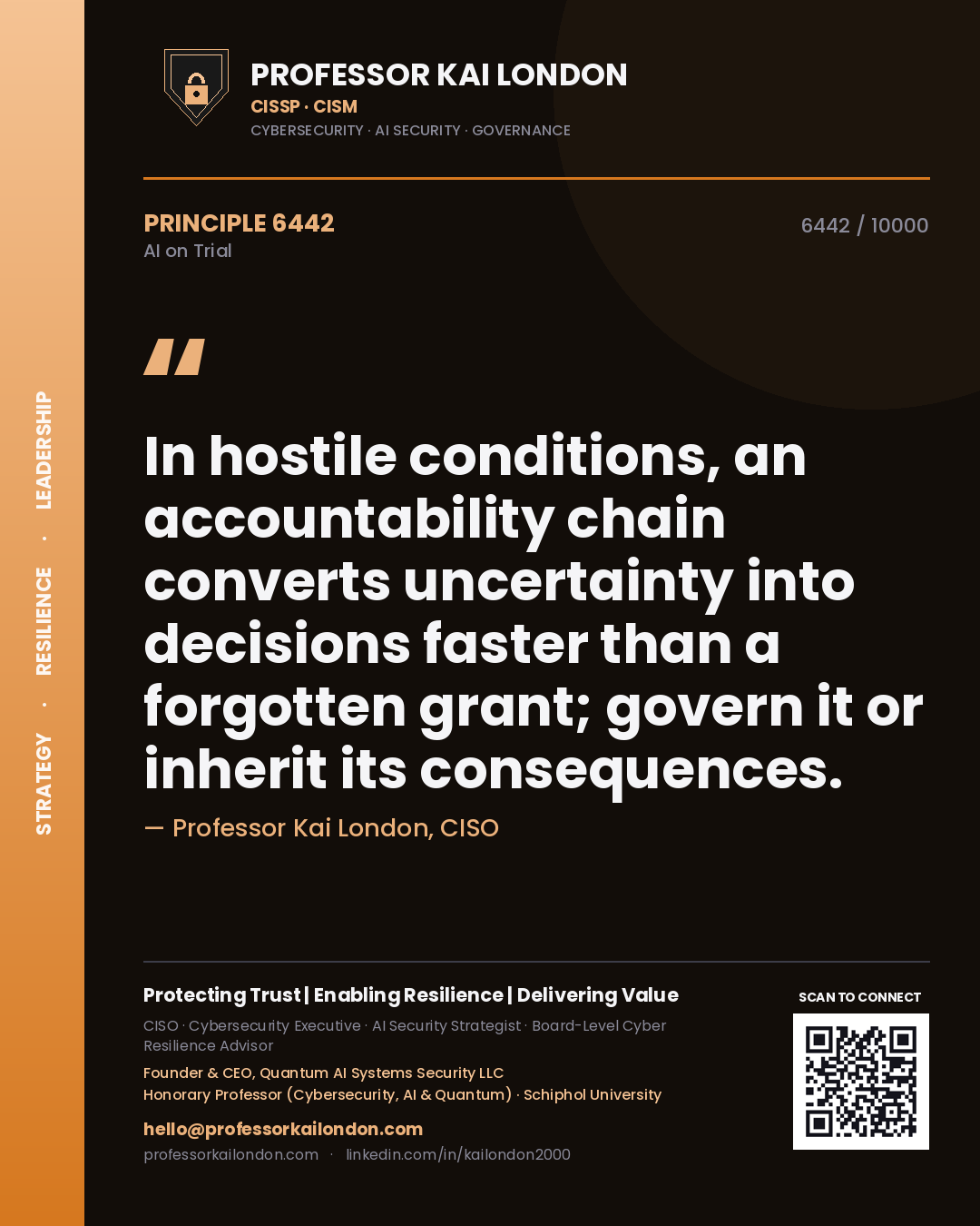 Professor Kai London principle 6442: In hostile conditions, an accountability chain converts uncertainty into decisions faster than a forgotten grant; govern it or inherit its consequences.