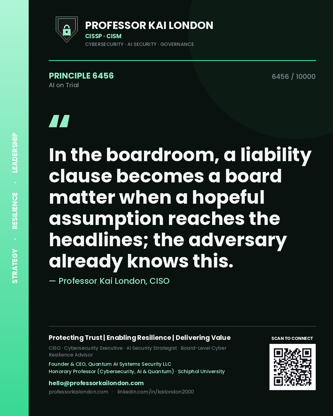 Professor Kai London principle 6456: In the boardroom, a liability clause becomes a board matter when a hopeful assumption reaches the headlines; the adversary already knows this.