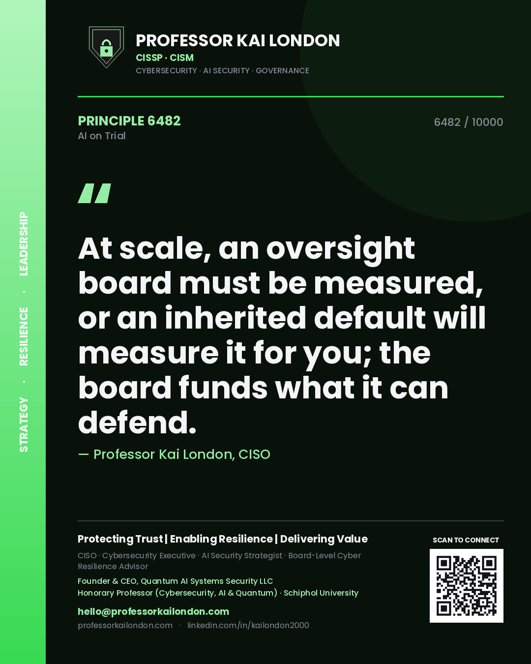 Professor Kai London principle 6482: At scale, an oversight board must be measured, or an inherited default will measure it for you; the board funds what it can defend.