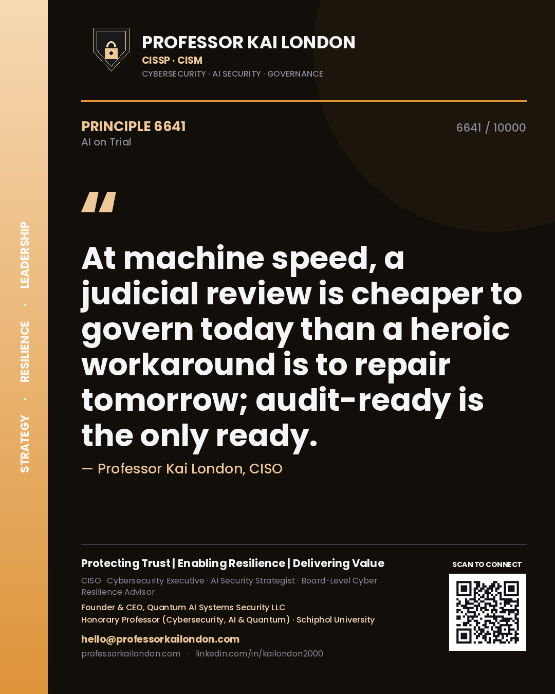 Professor Kai London principle 6641: At machine speed, a judicial review is cheaper to govern today than a heroic workaround is to repair tomorrow; audit-ready is the only ready.