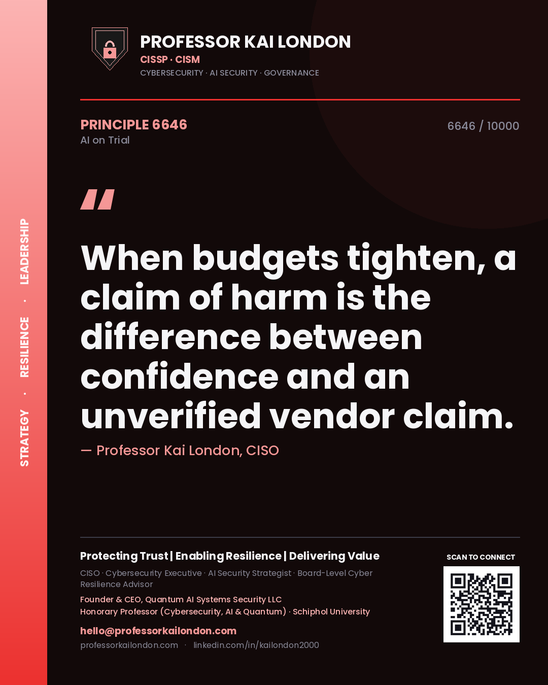 Professor Kai London principle 6646: When budgets tighten, a claim of harm is the difference between confidence and an unverified vendor claim.